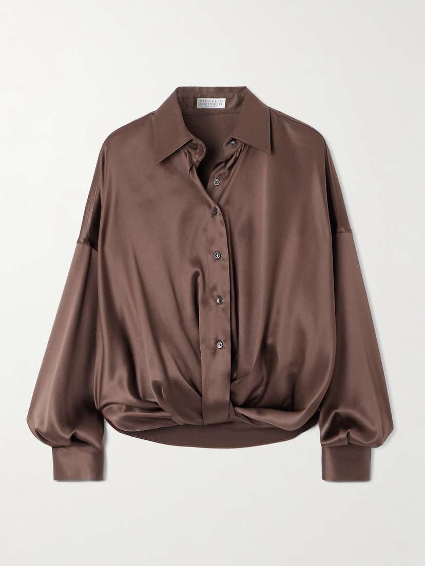 Brunello Cucinelli Gathered Silk-blend Satin Shirt