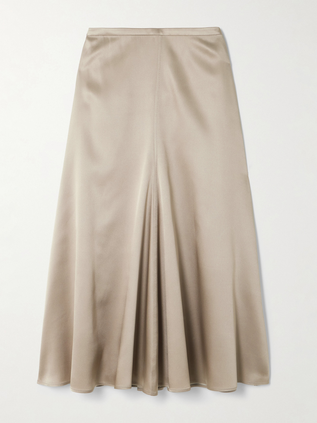 Brunello Cucinelli Gathered Silk-satin Midi Skirt In Neutral