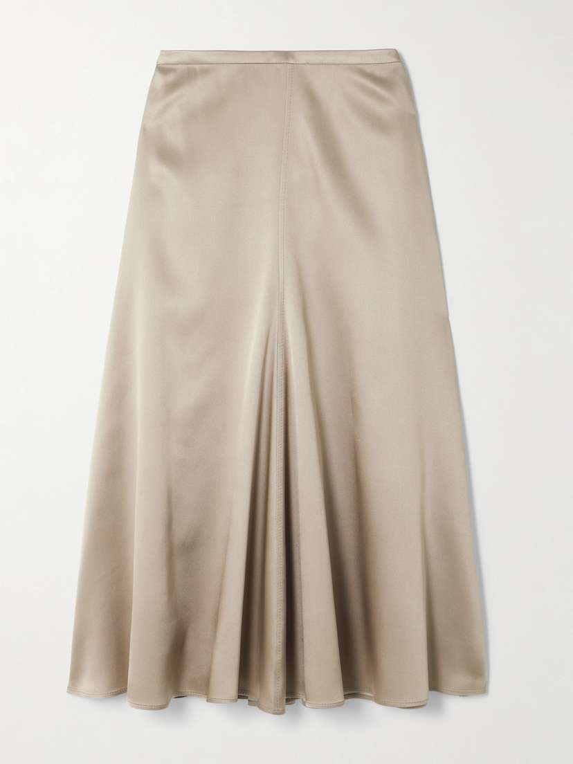 Brunello Cucinelli Gathered Silk-satin Midi Skirt