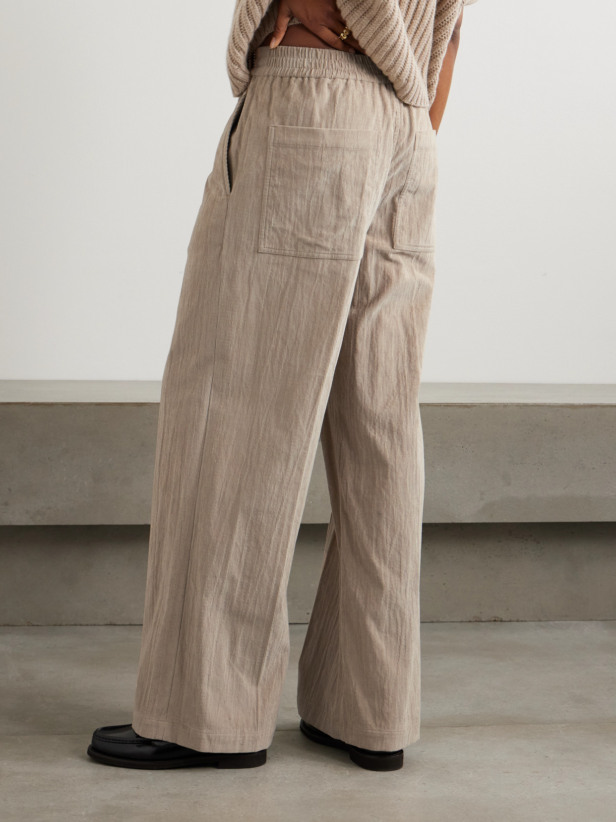 Brunello Cucinelli Gathered Cotton-blend Corduroy Wide-leg Pants In Neutral