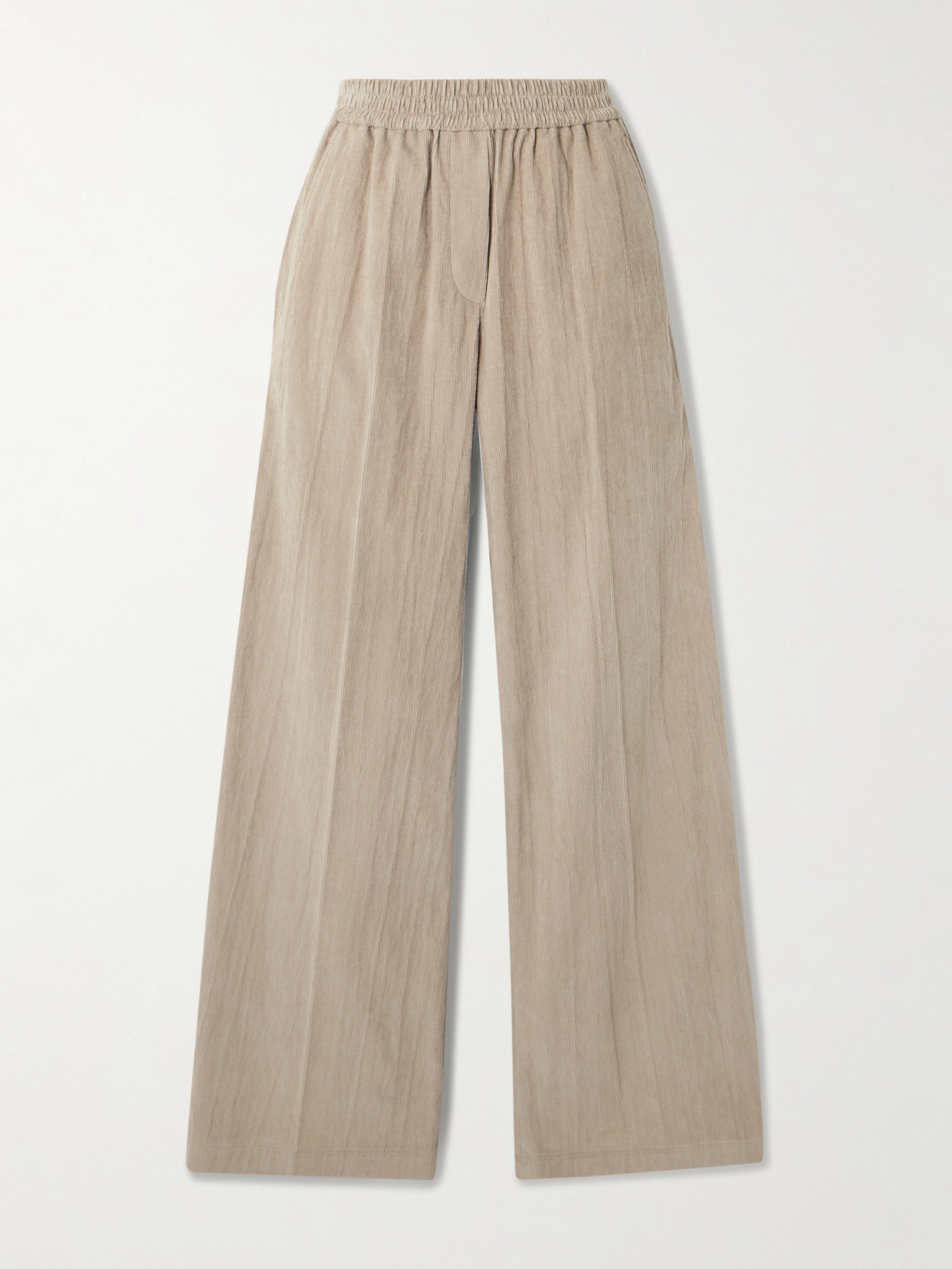 Brunello Cucinelli Gathered Cotton-blend Corduroy Wide-leg Pants In Neutral