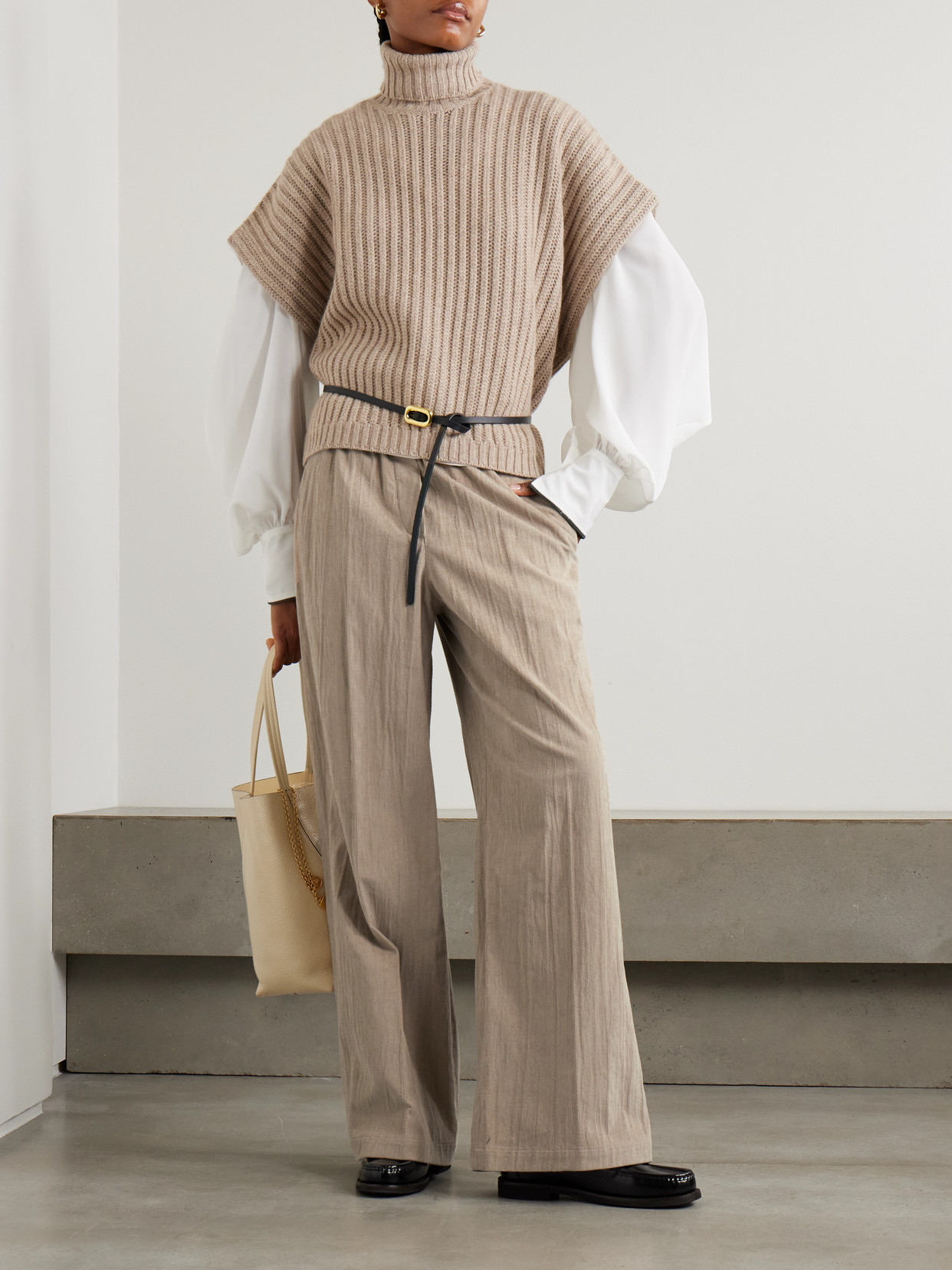 Brunello Cucinelli Gathered Cotton-blend Corduroy Wide-leg Pants In Neutral