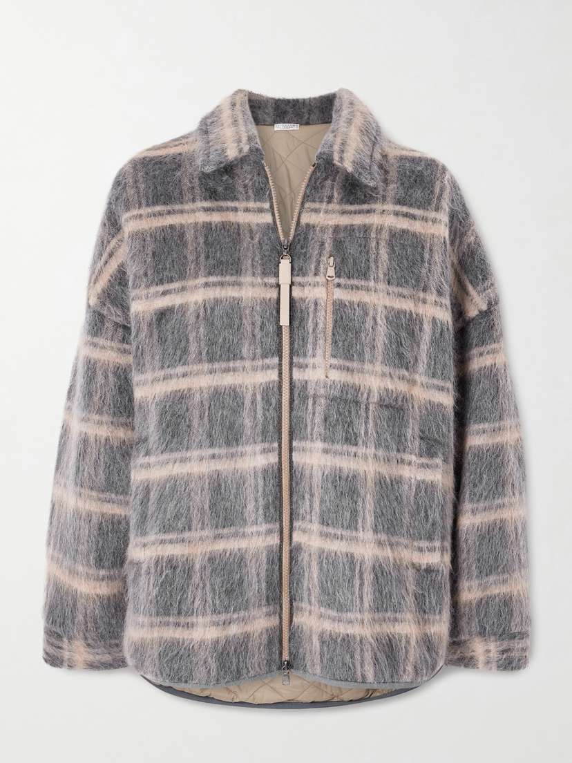 Brunello Cucinelli — Bead-embellished padded checked brushed jacquard jacket