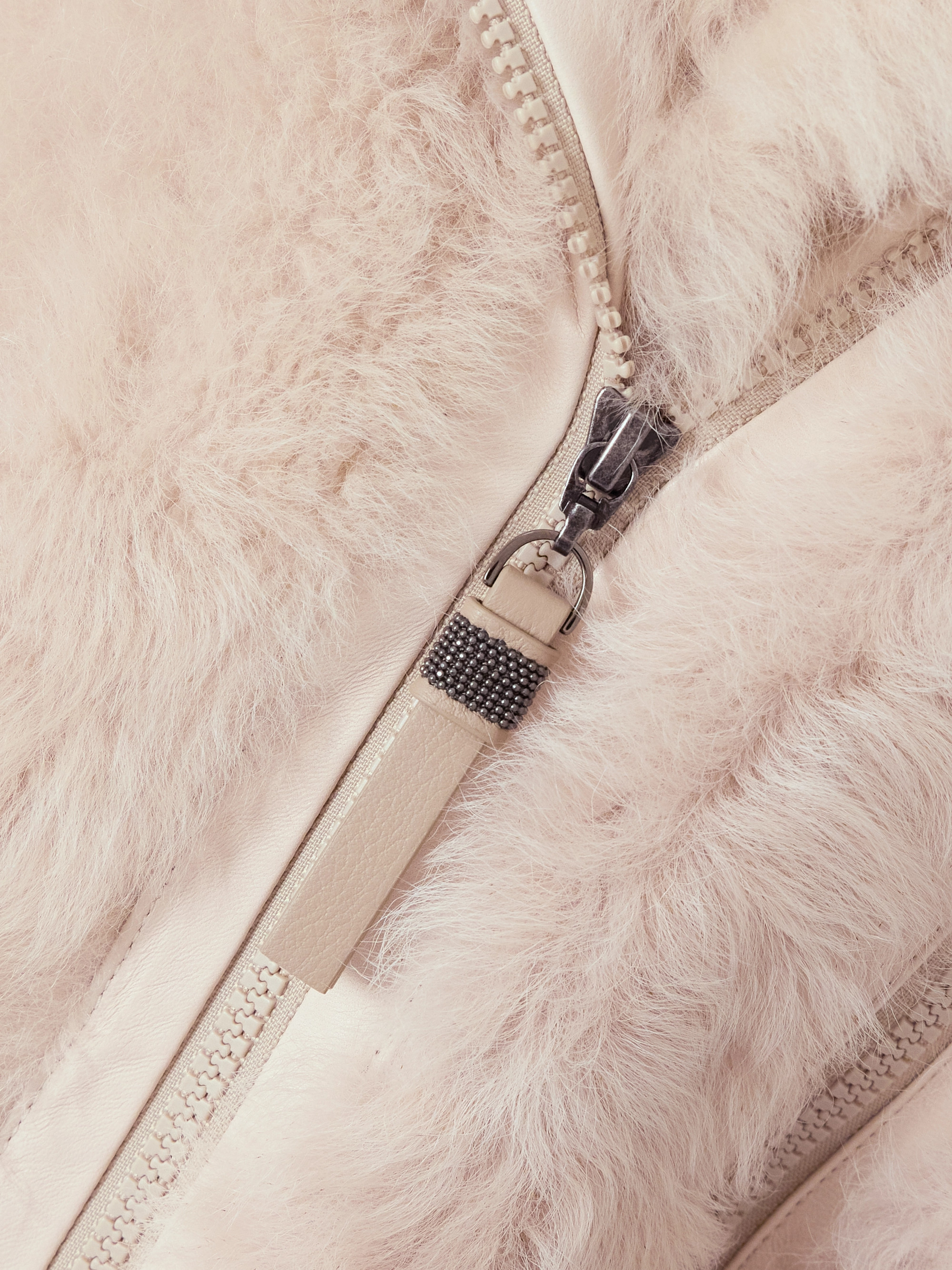 Brunello Cucinelli Leather-trimmed shearling jacket thumbnail