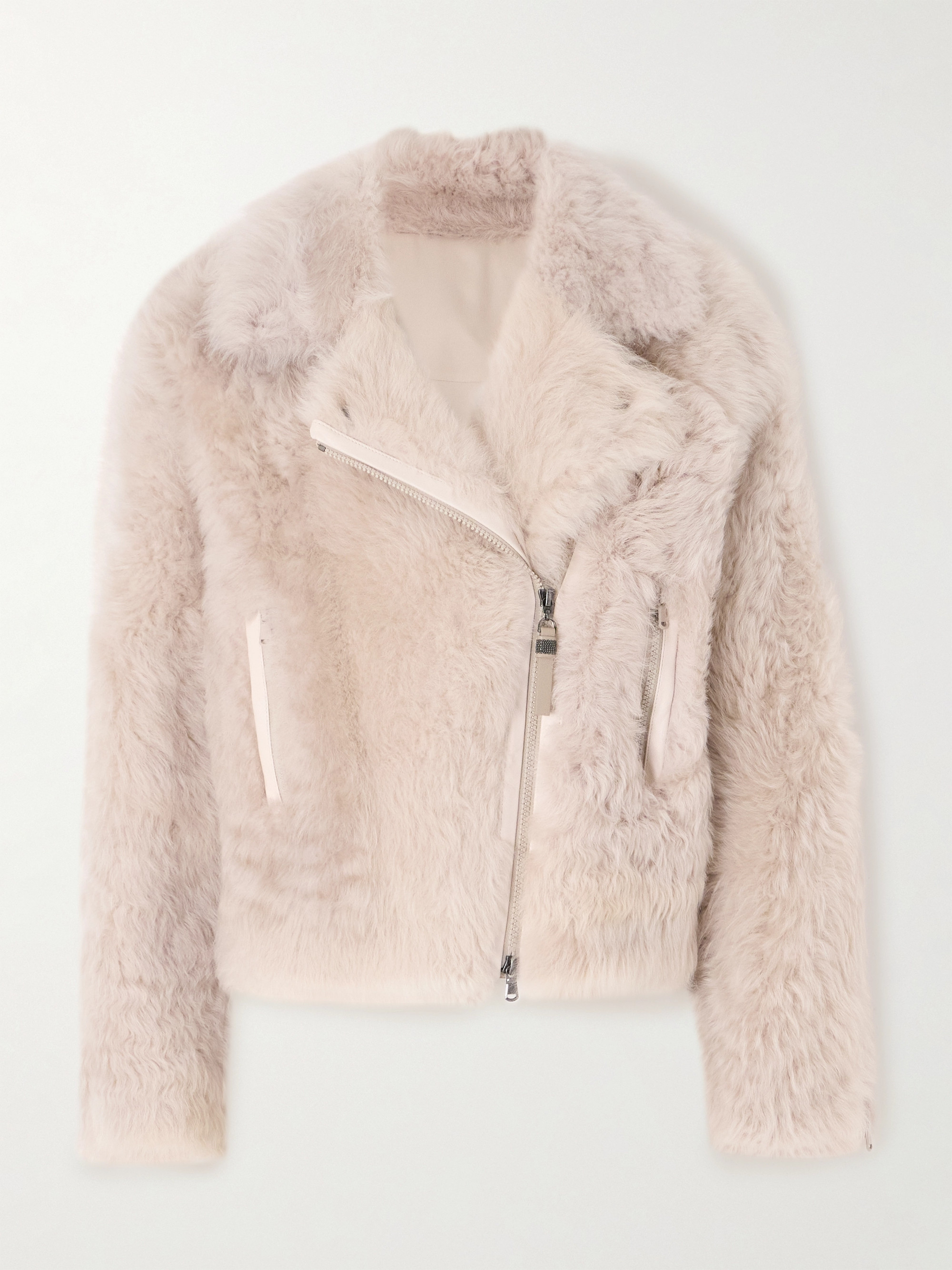 Brunello Cucinelli Leather-trimmed shearling jacket thumbnail