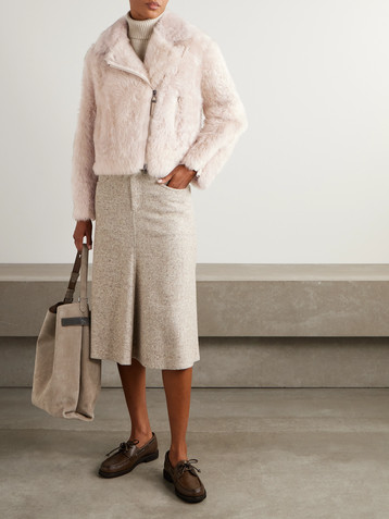 Brunello Cucinelli Leather-trimmed shearling jacket
