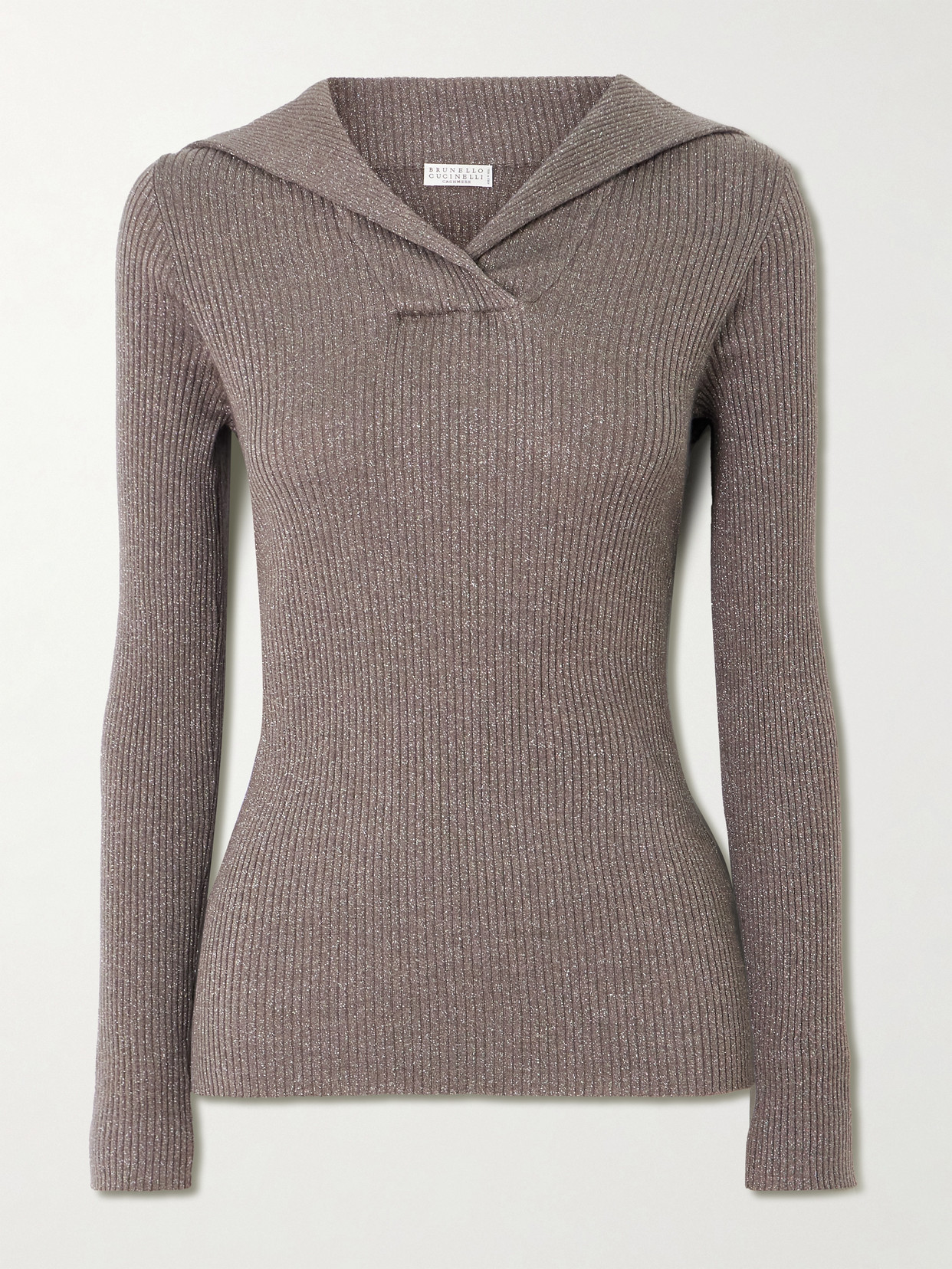Brunello Cucinelli Ribbed Metallic Cashmere And Silk-blend Top In Gray