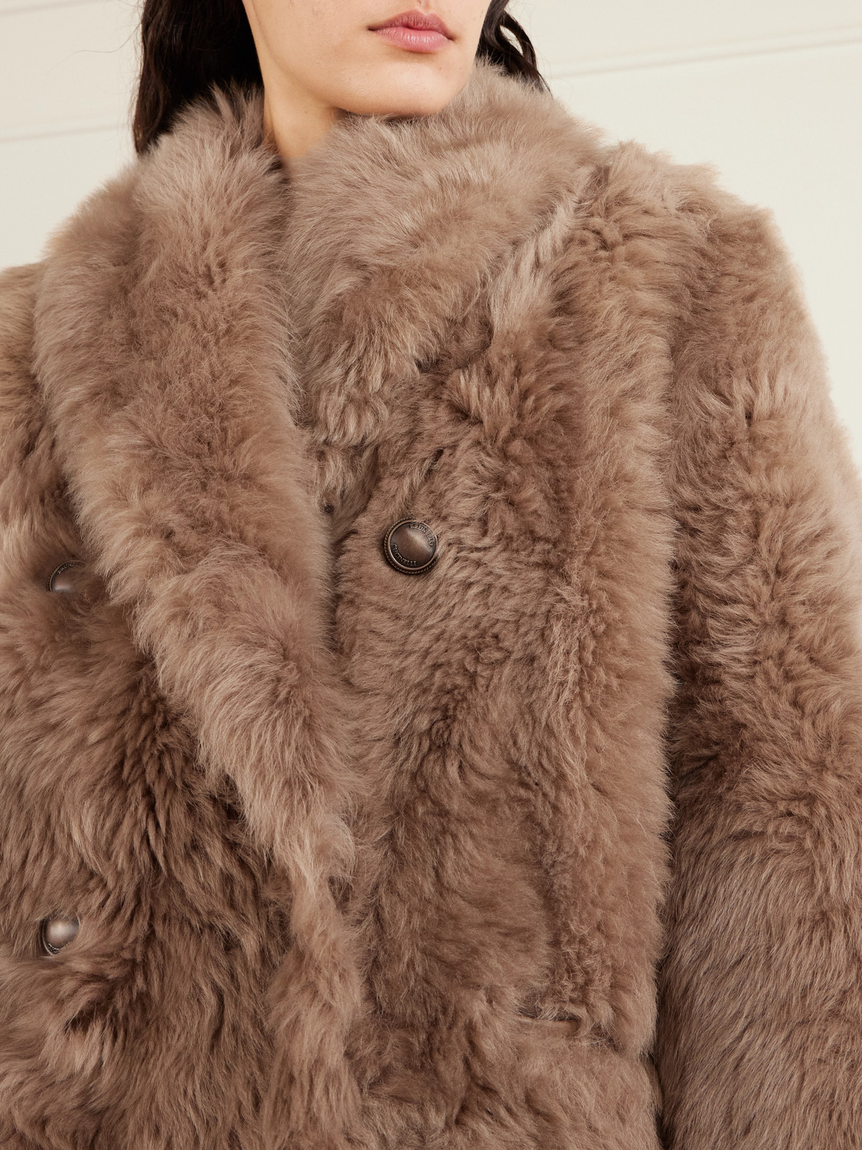 Oversized Shearling Double-Breasted Coat