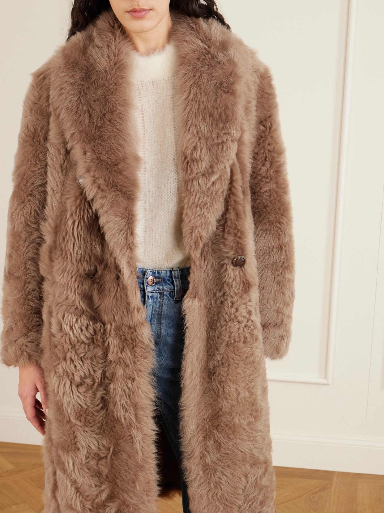 Oversized Shearling Double-Breasted Coat