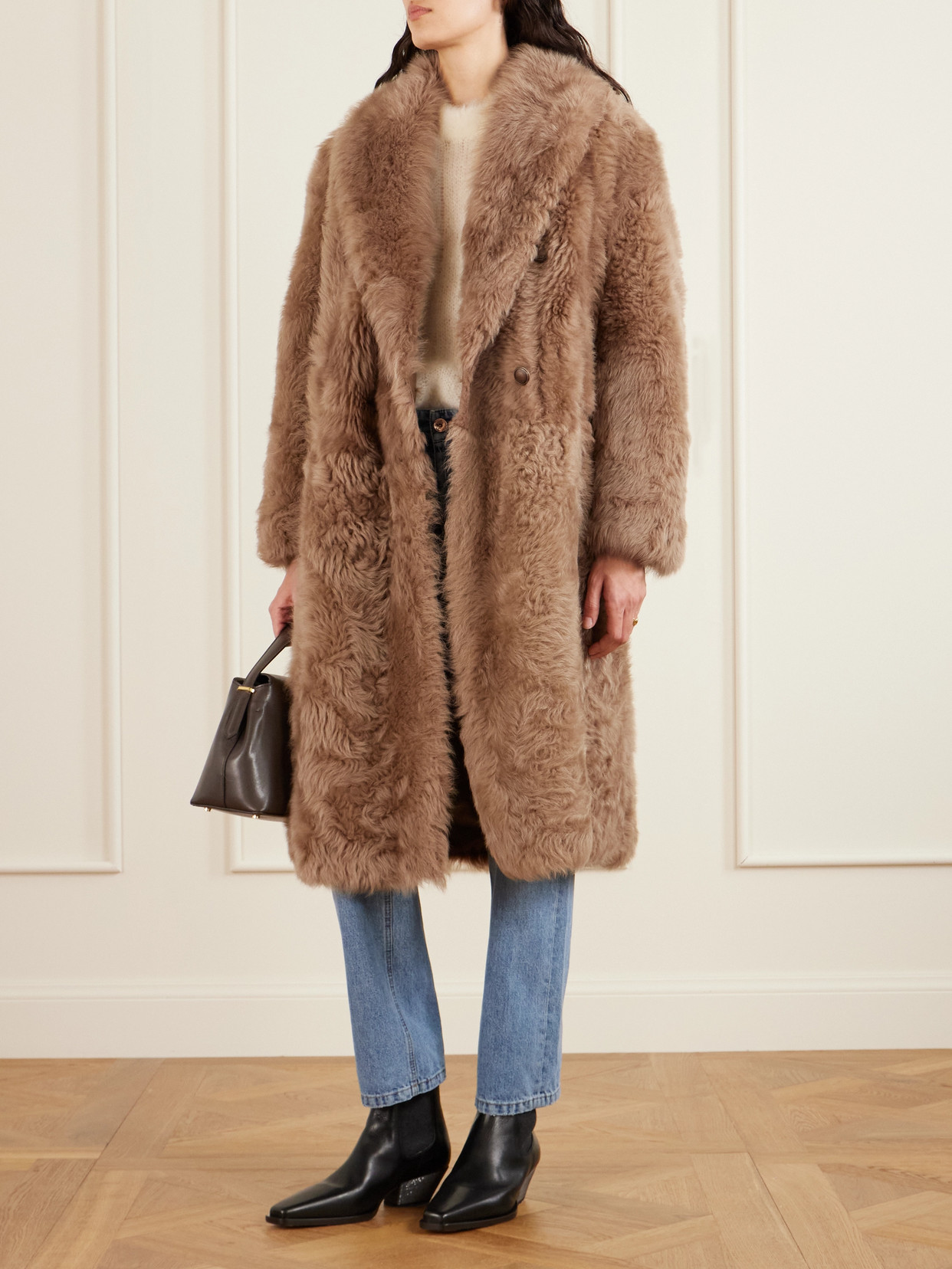 Oversized Shearling Double-Breasted Coat