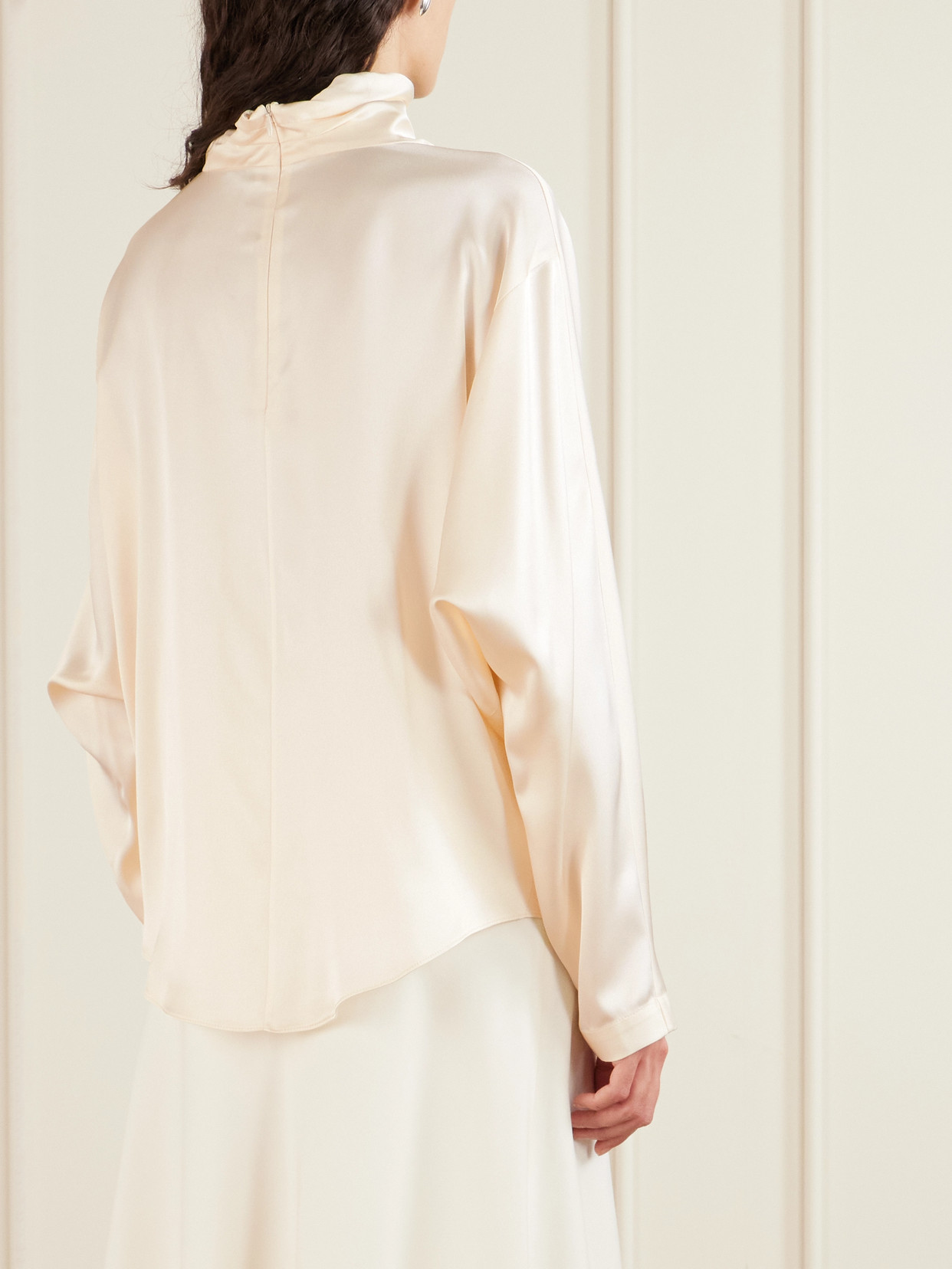 Silk-Satin Turtleneck Blouse