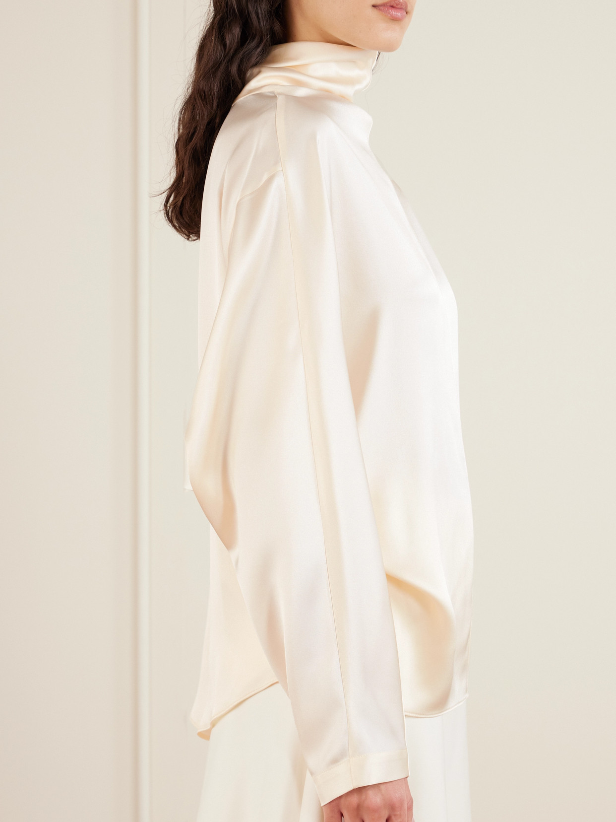 Silk-Satin Turtleneck Blouse