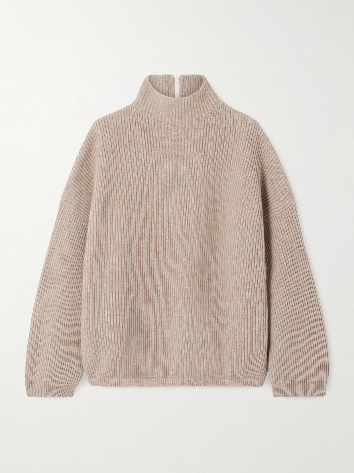 Brunello Cucinelli Bead-embellished Ribbed Cashmere Turtleneck Sweater In Brown