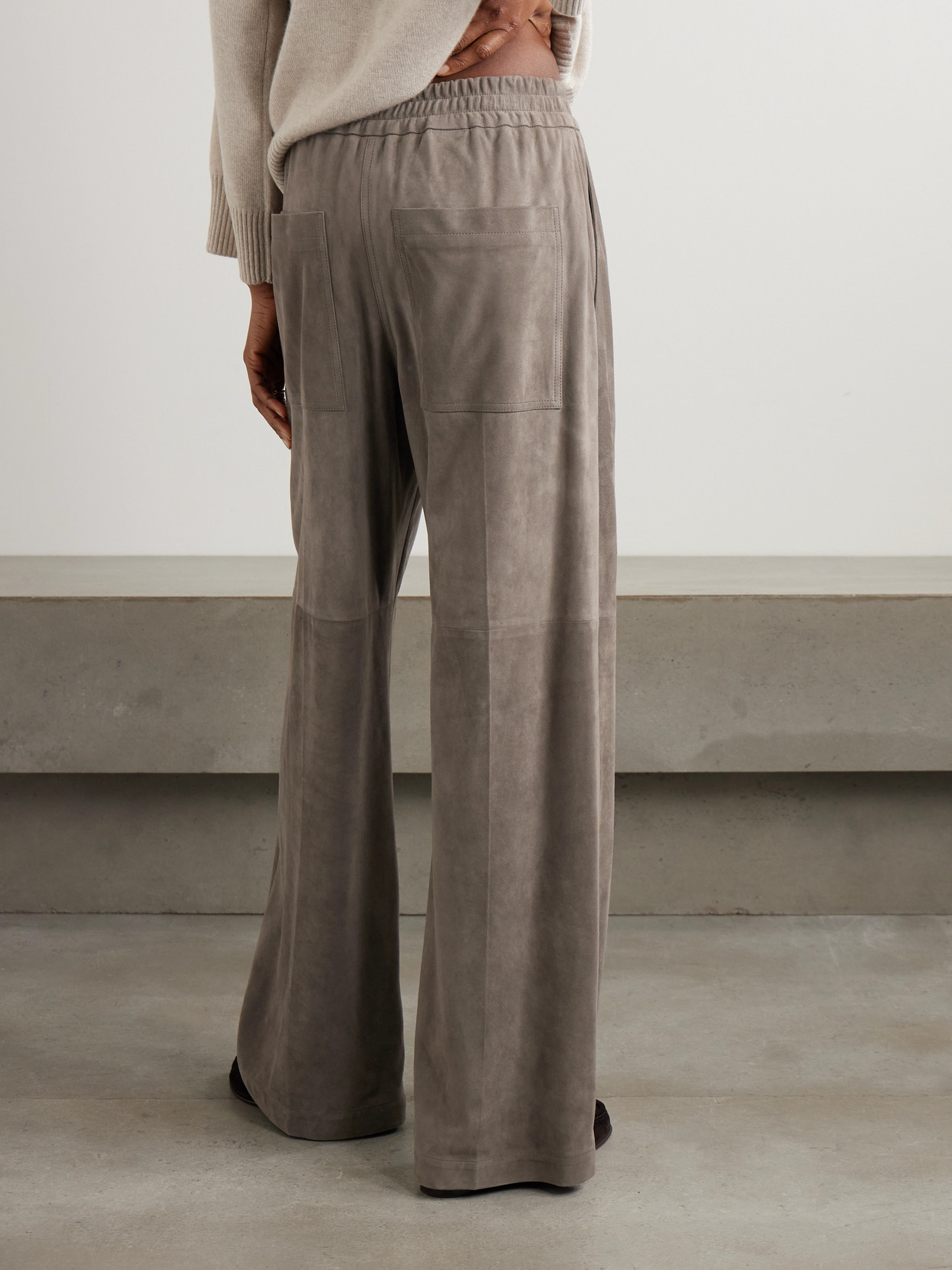 Brunello Cucinelli Suede Wide-leg Pants In Gray