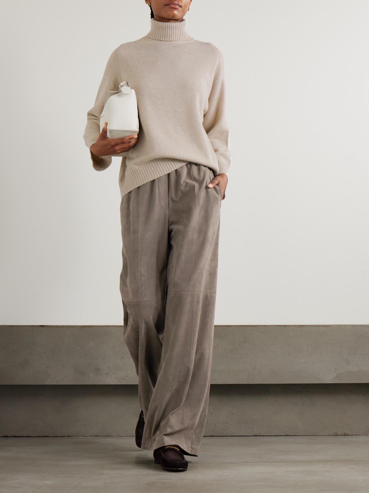 Brunello Cucinelli Suede Wide-leg Pants In Gray
