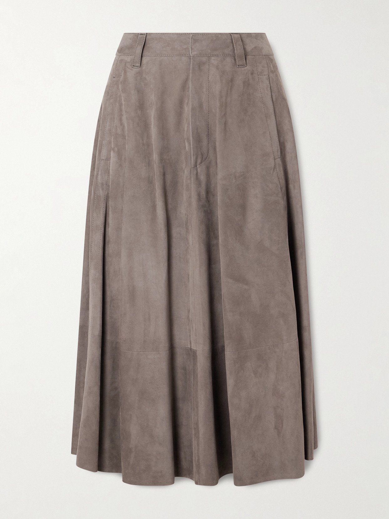 Brunello Cucinelli Flared Suede Midi Skirt In Brown