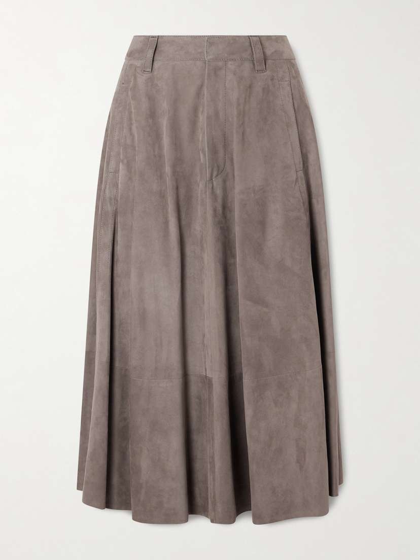 Brunello Cucinelli Flared Suede Midi Skirt