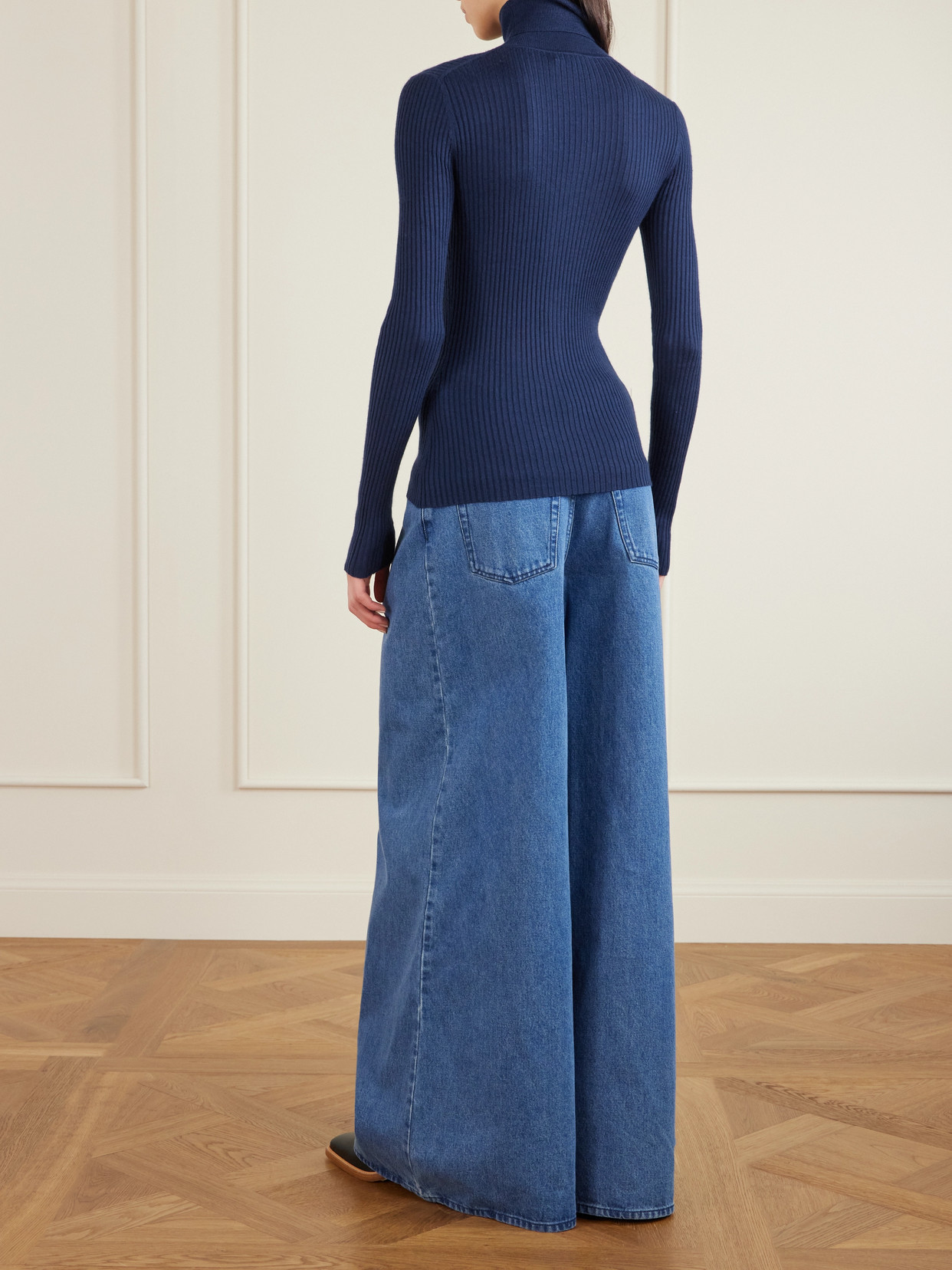 Gabriela Hearst Peppe Ribbed Cashmere And Silk-blend Turtleneck Sweater In Blue