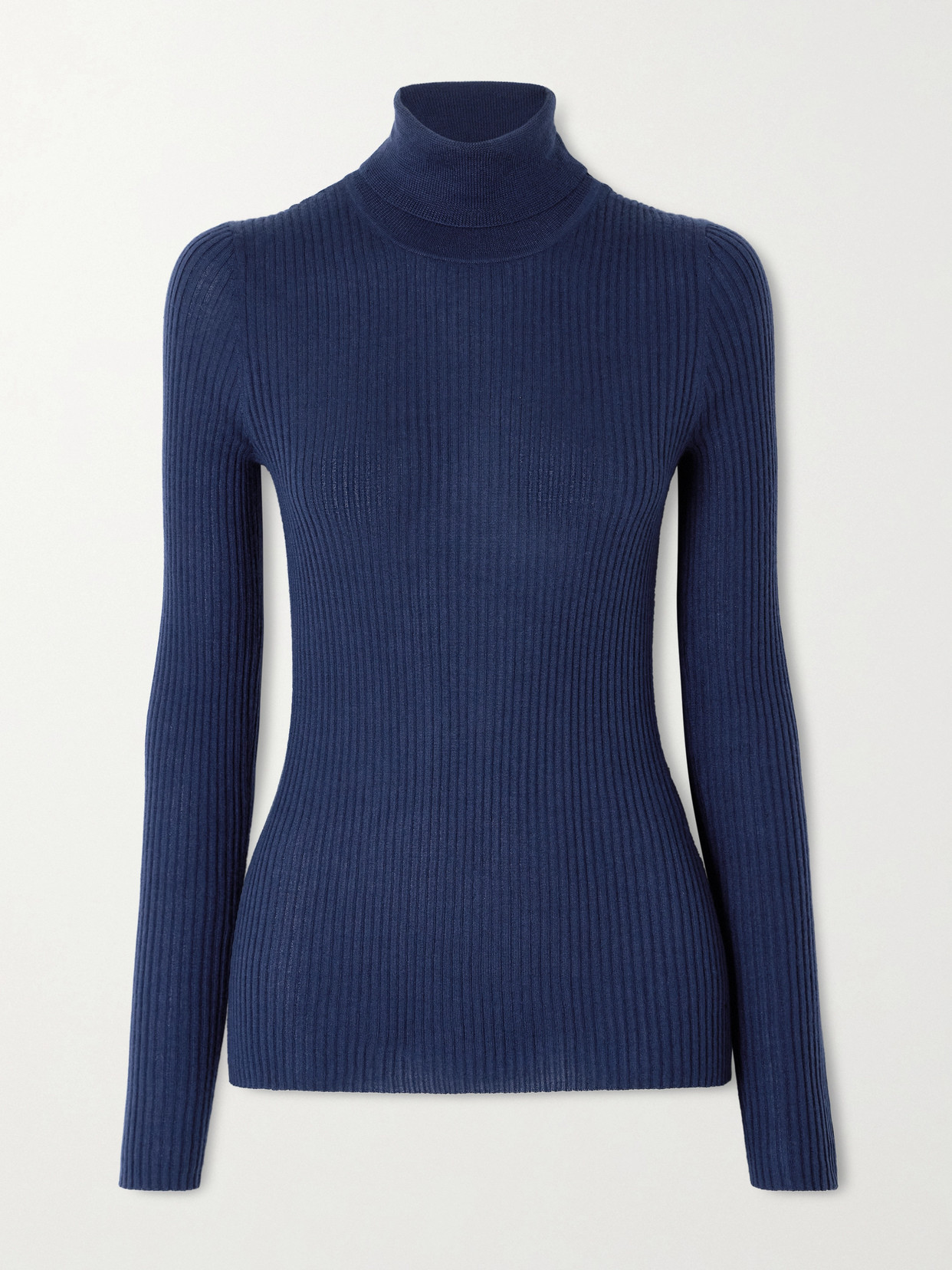 Gabriela Hearst Peppe Ribbed Cashmere And Silk-blend Turtleneck Sweater In Blue