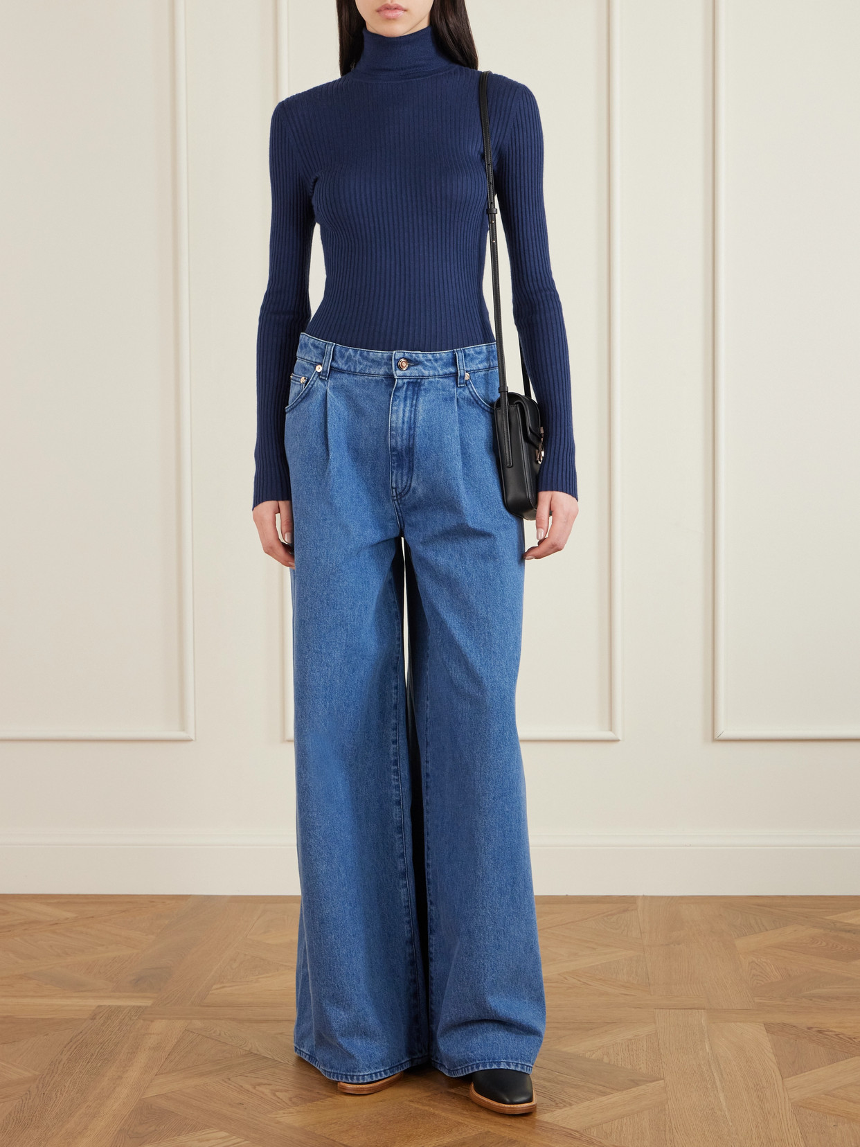Gabriela Hearst Peppe Ribbed Cashmere And Silk-blend Turtleneck Sweater In Blue
