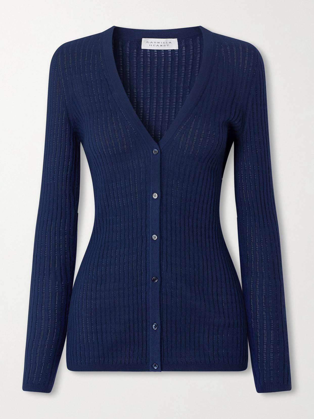 Gabriela Hearst Emma Pointelle-knit Cashmere And Silk-blend Cardigan In Blue