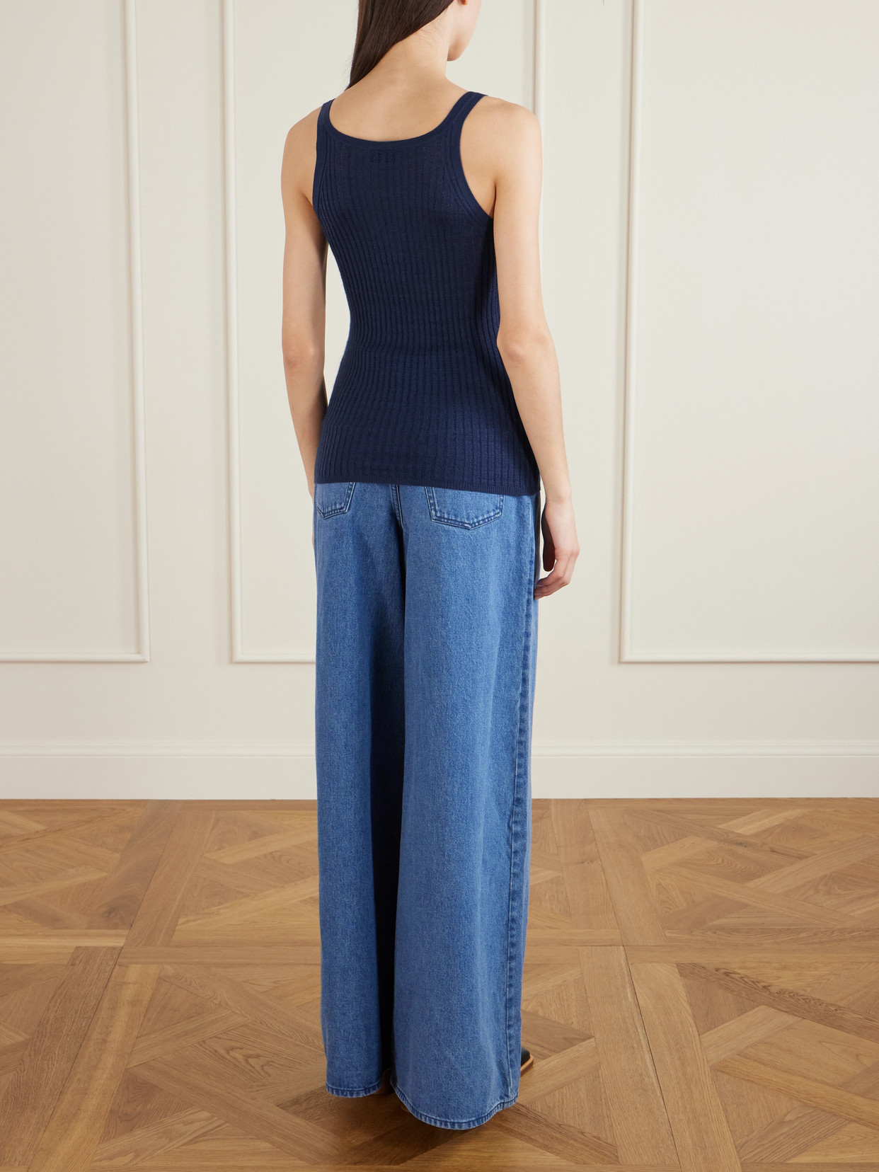 Gabriela Hearst Nevin Ribbed Pointelle-knit Cashmere And Silk-blend Tank In Blue