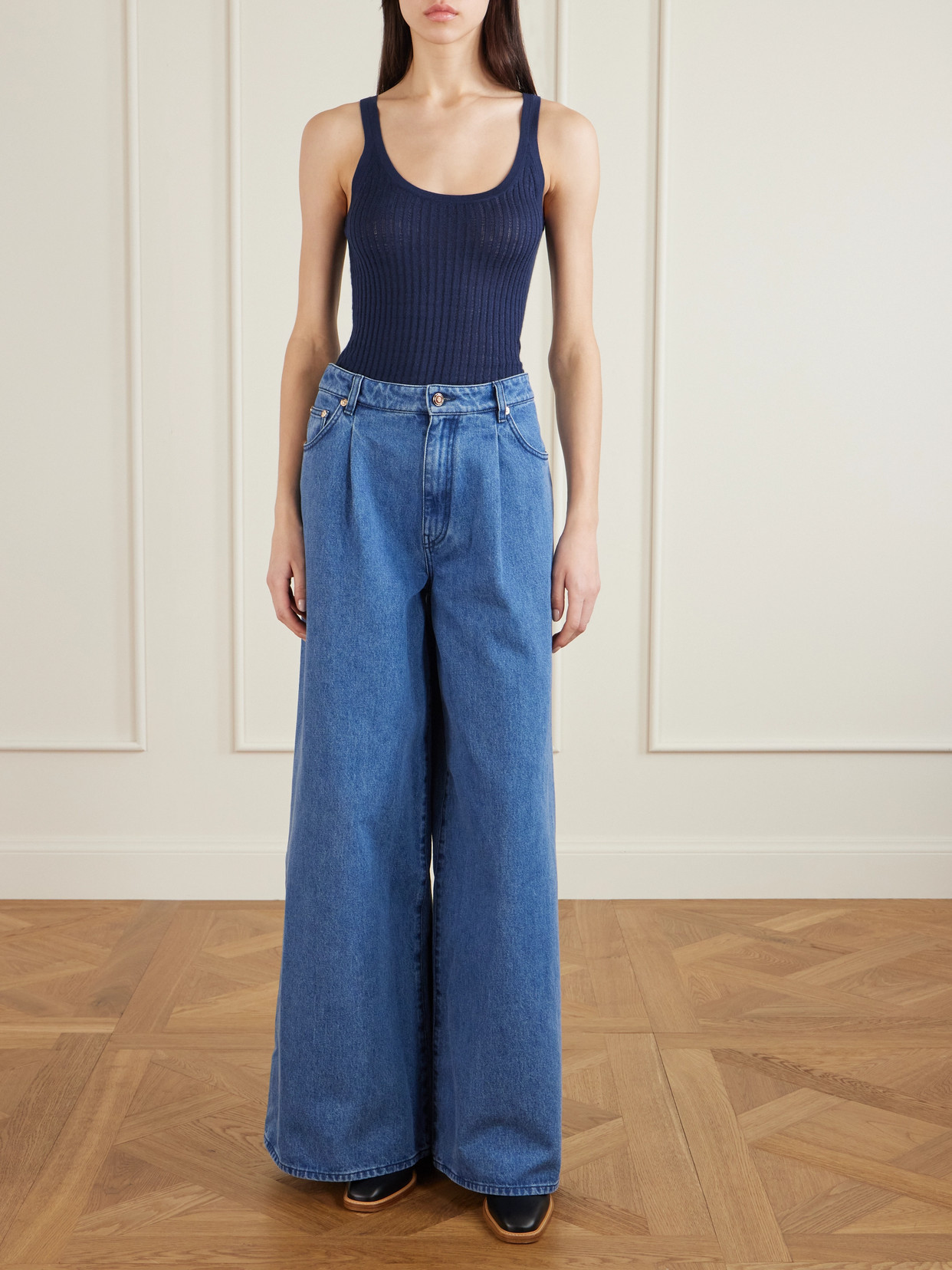 Gabriela Hearst Nevin Ribbed Pointelle-knit Cashmere And Silk-blend Tank In Blue