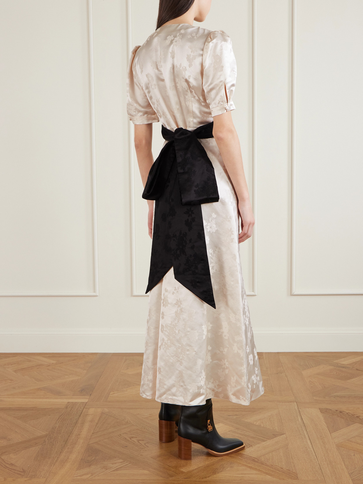 Gabriela Hearst Larkin Belted Floral-jacquard Silk-satin Maxi Dress In White