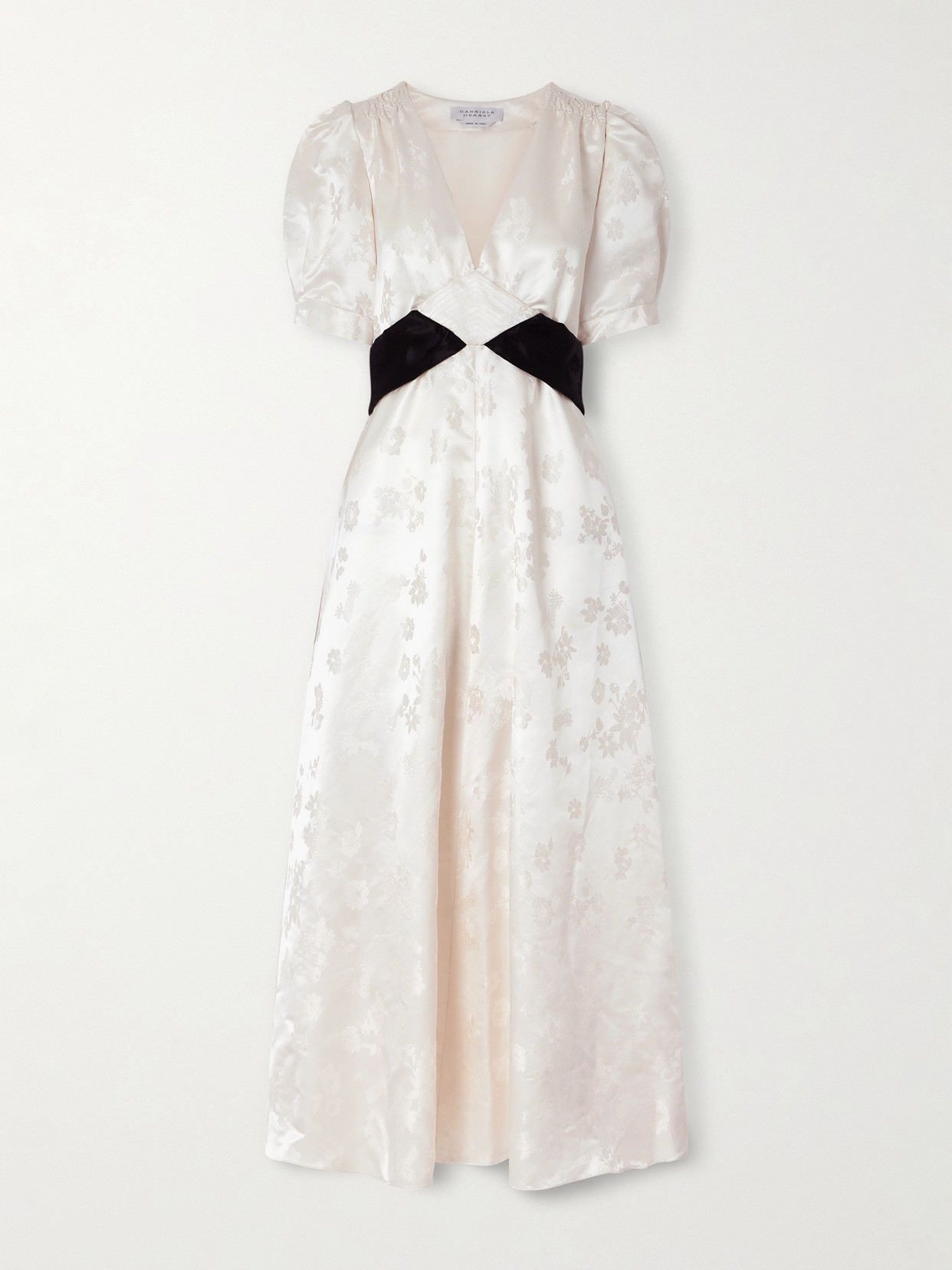 Gabriela Hearst Larkin Belted Floral-jacquard Silk-satin Maxi Dress In White