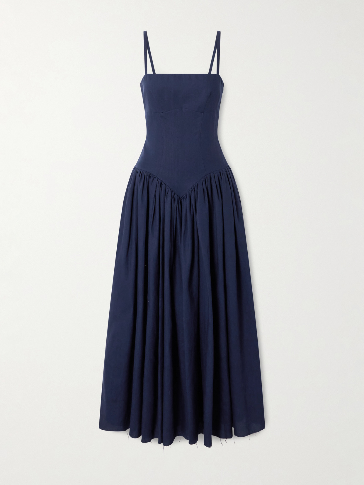 Gabriela Hearst Oriana Gathered Linen Midi Dress In Blue