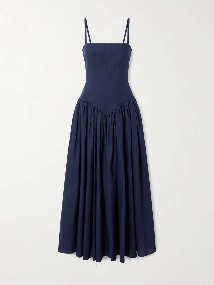 Gabriela Hearst Oriana Gathered Linen Midi Dress