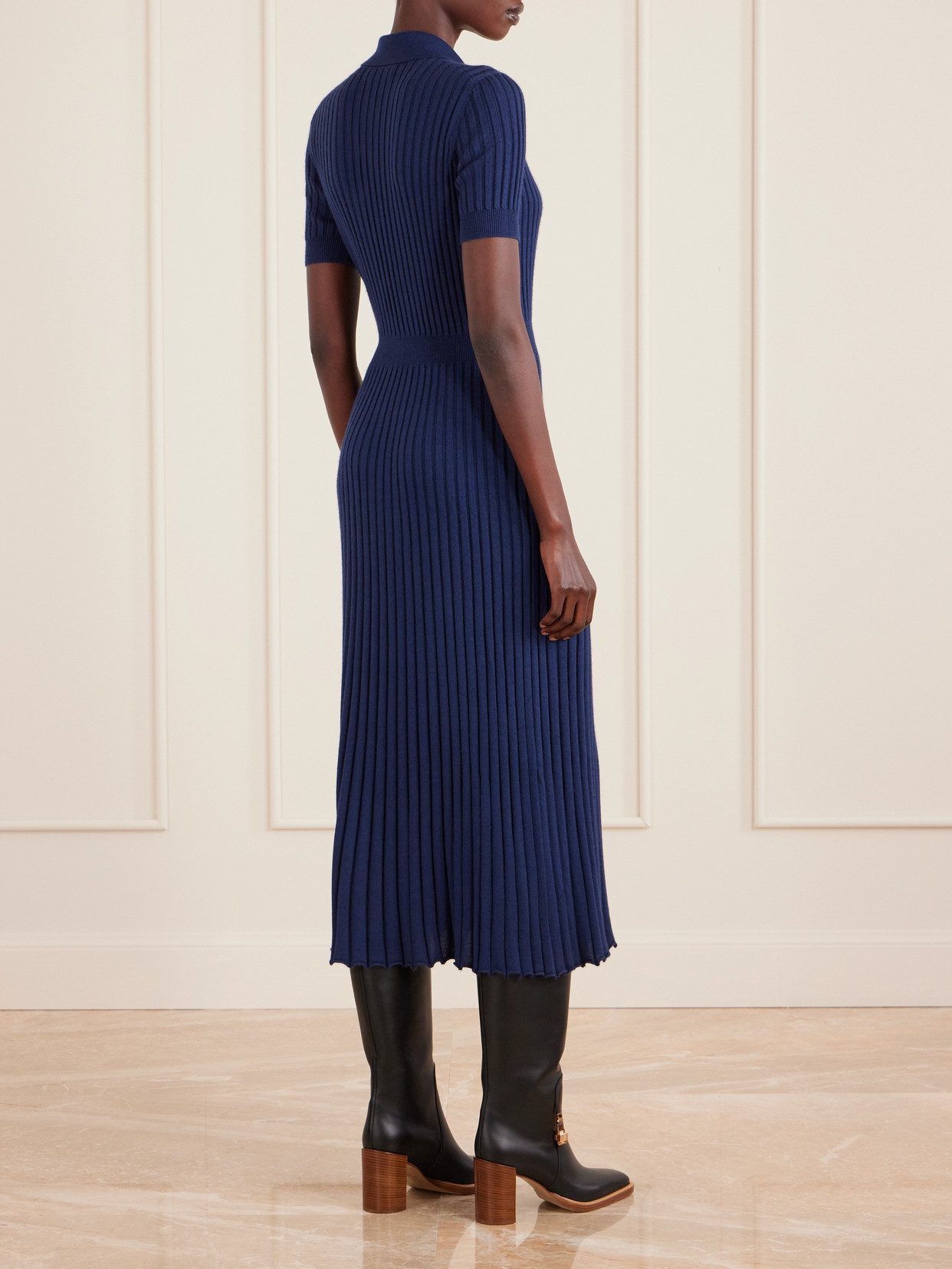 Gabriela Hearst Ribbed Cashmere And Silk-blend Midi Dress In Blue