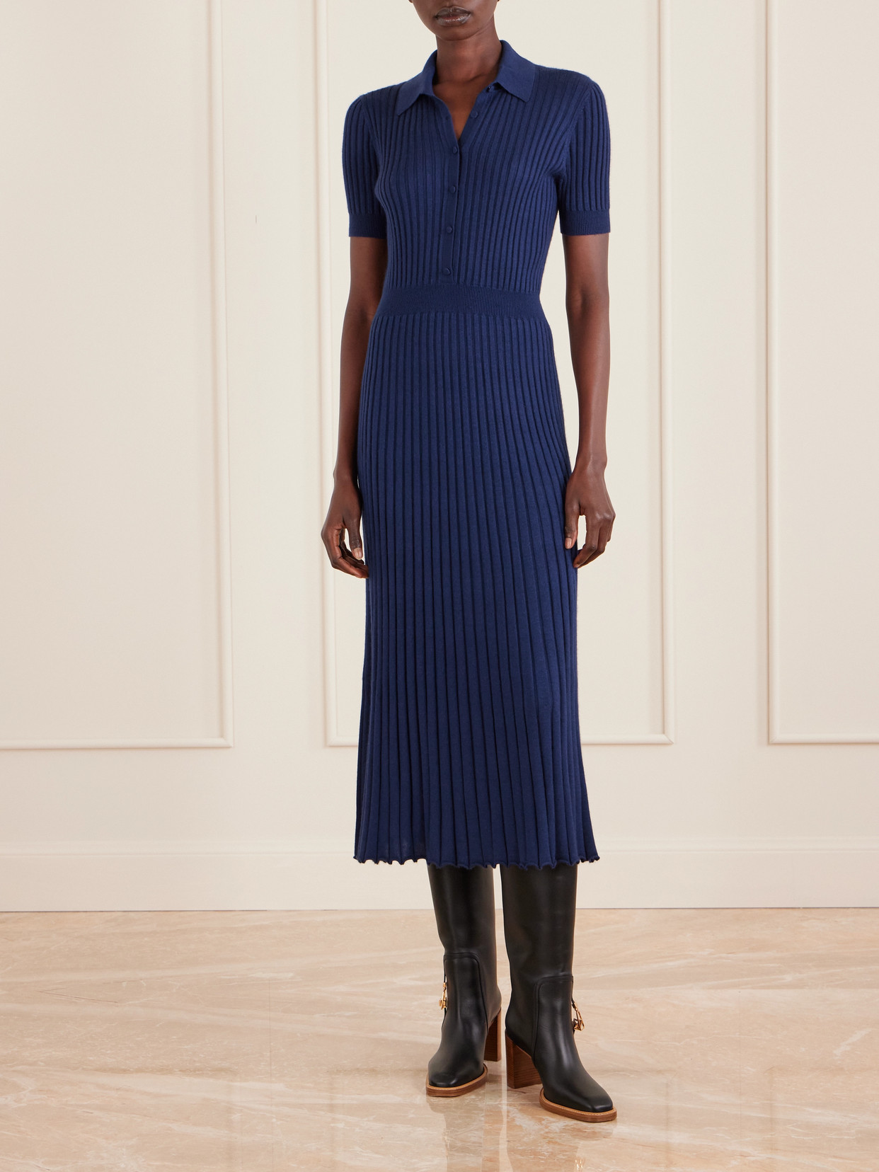 Gabriela Hearst Ribbed Cashmere And Silk-blend Midi Dress In Blue