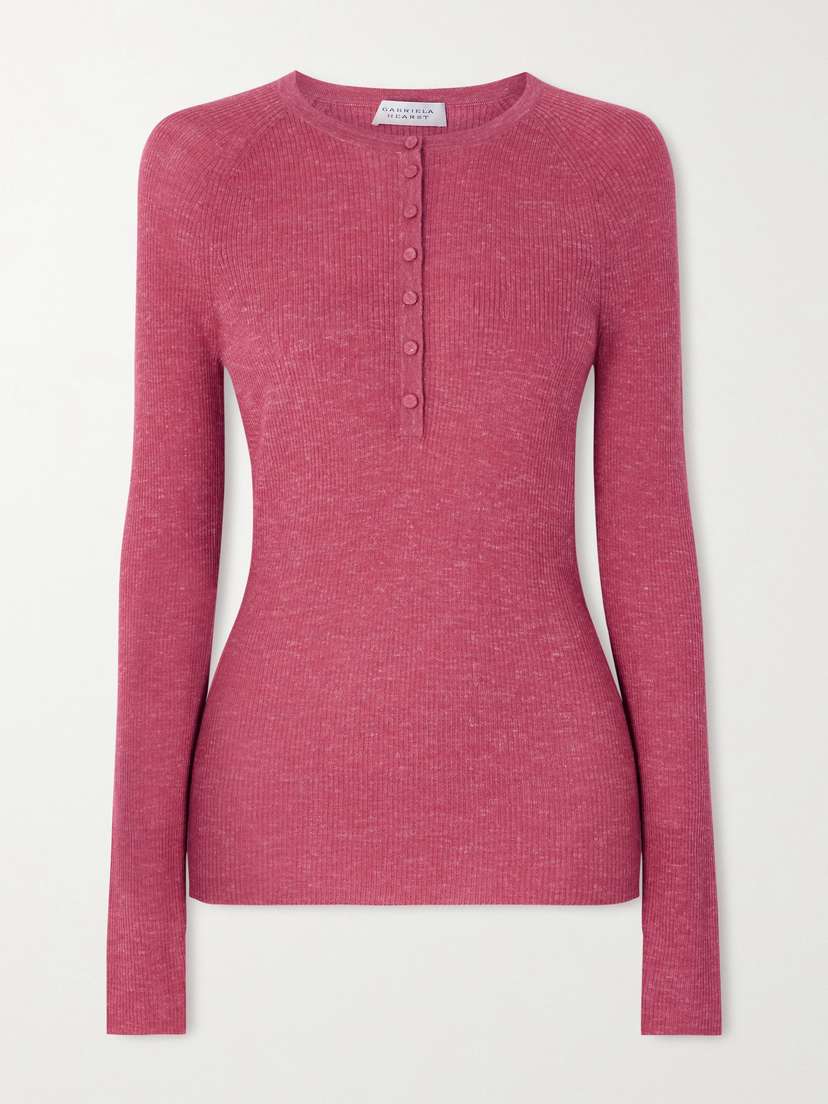 Gabriela Hearst Anges Ribbed Cashmere, Silk And Hemp-blend Henley Shirt