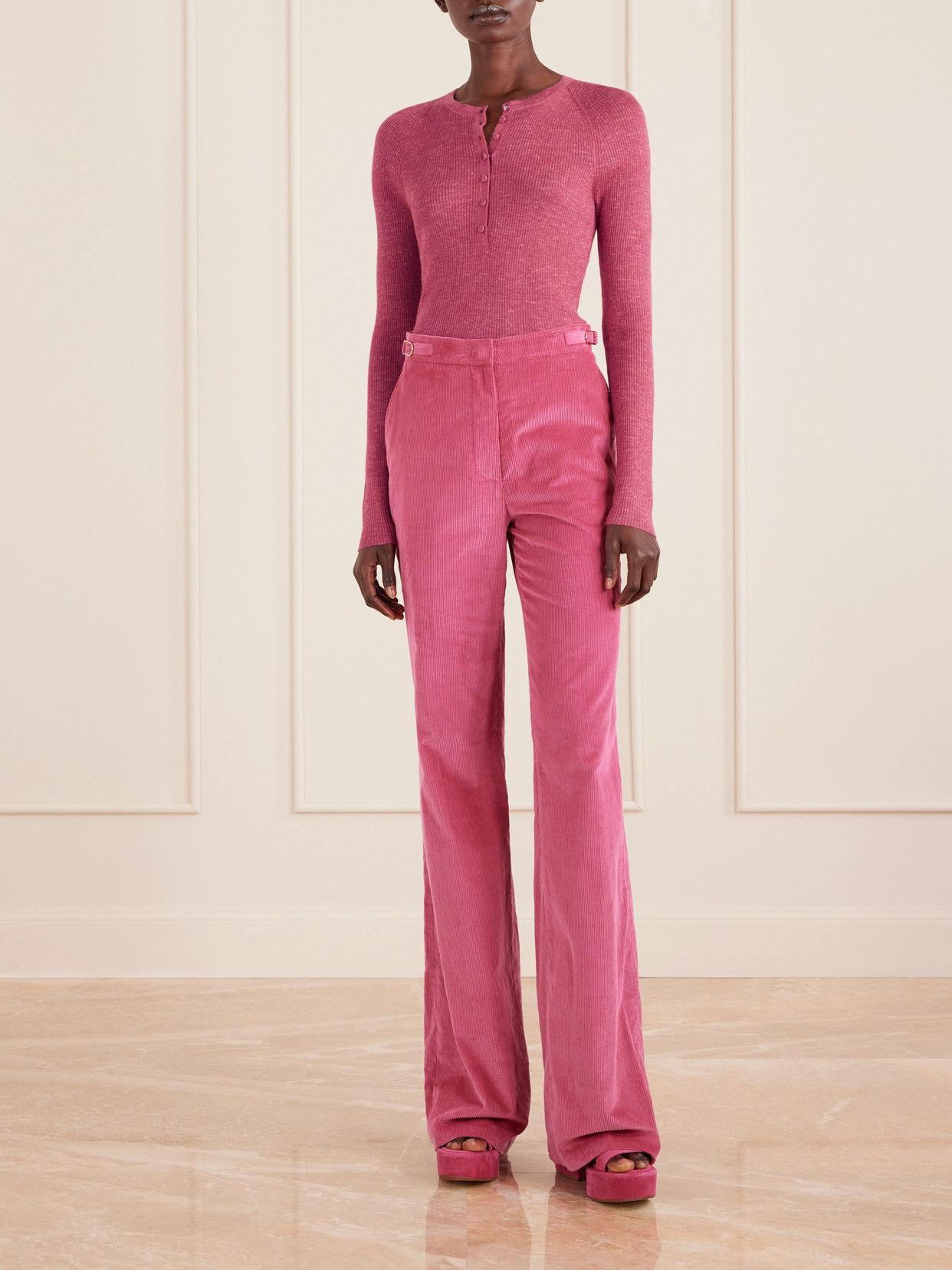 Gabriela Hearst Anges Ribbed Cashmere, Silk And Hemp-blend Henley Shirt In Pink