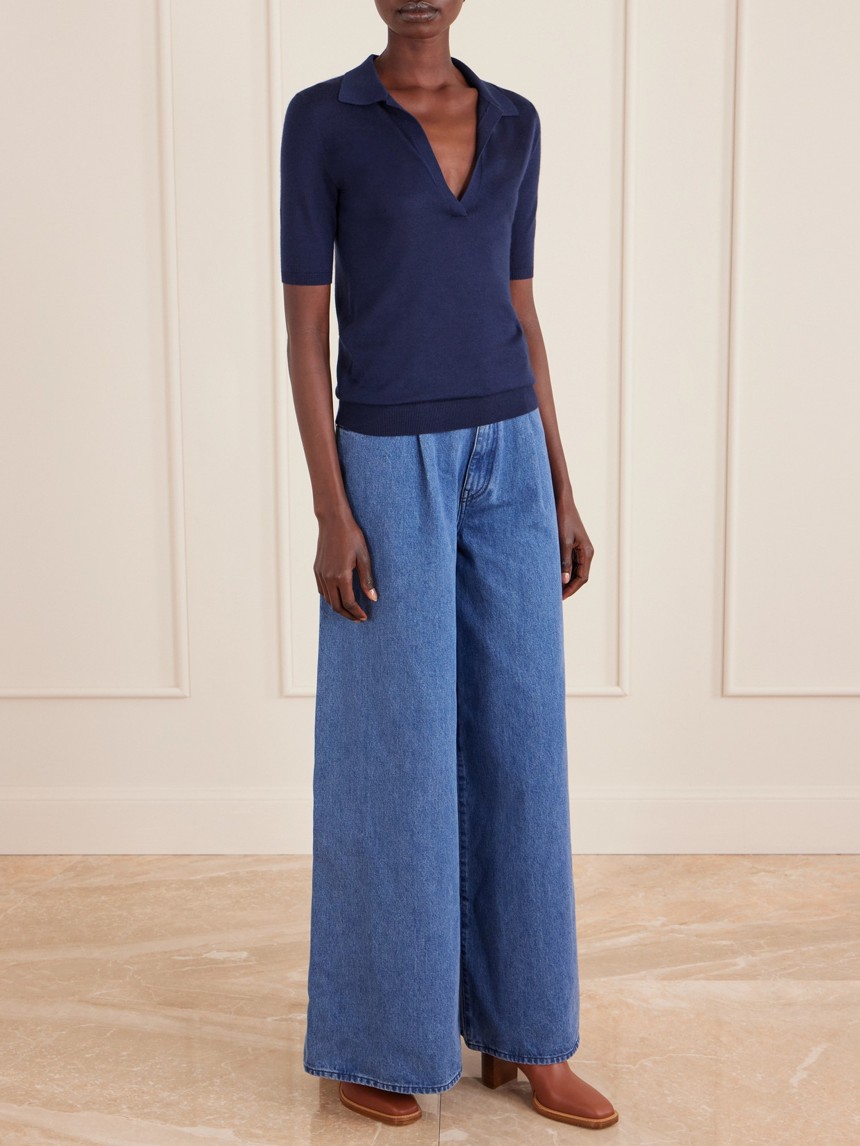 Gabriela Hearst Frank Cashmere And Silk-blend Polo Shirt In Blue