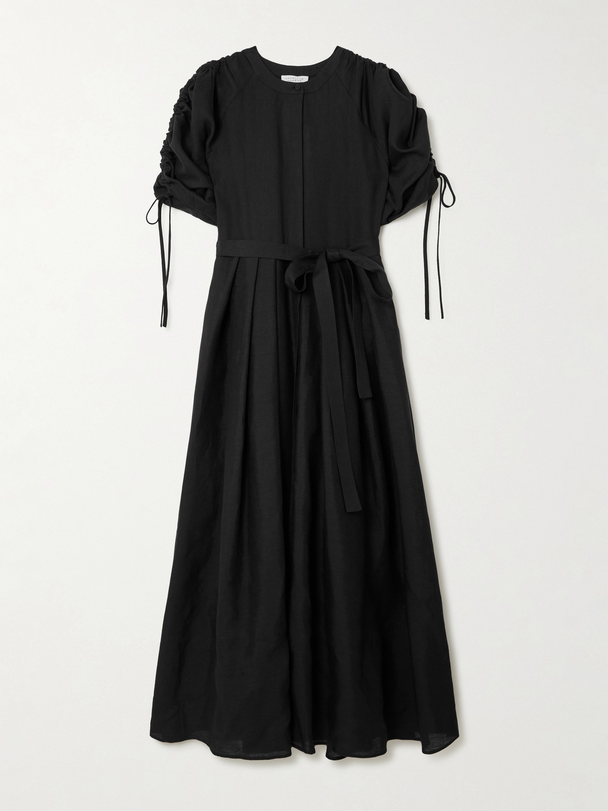 Gabriela Hearst - Linnea Belted Ruched Pleated Linen Midi Shirt Dress - Black