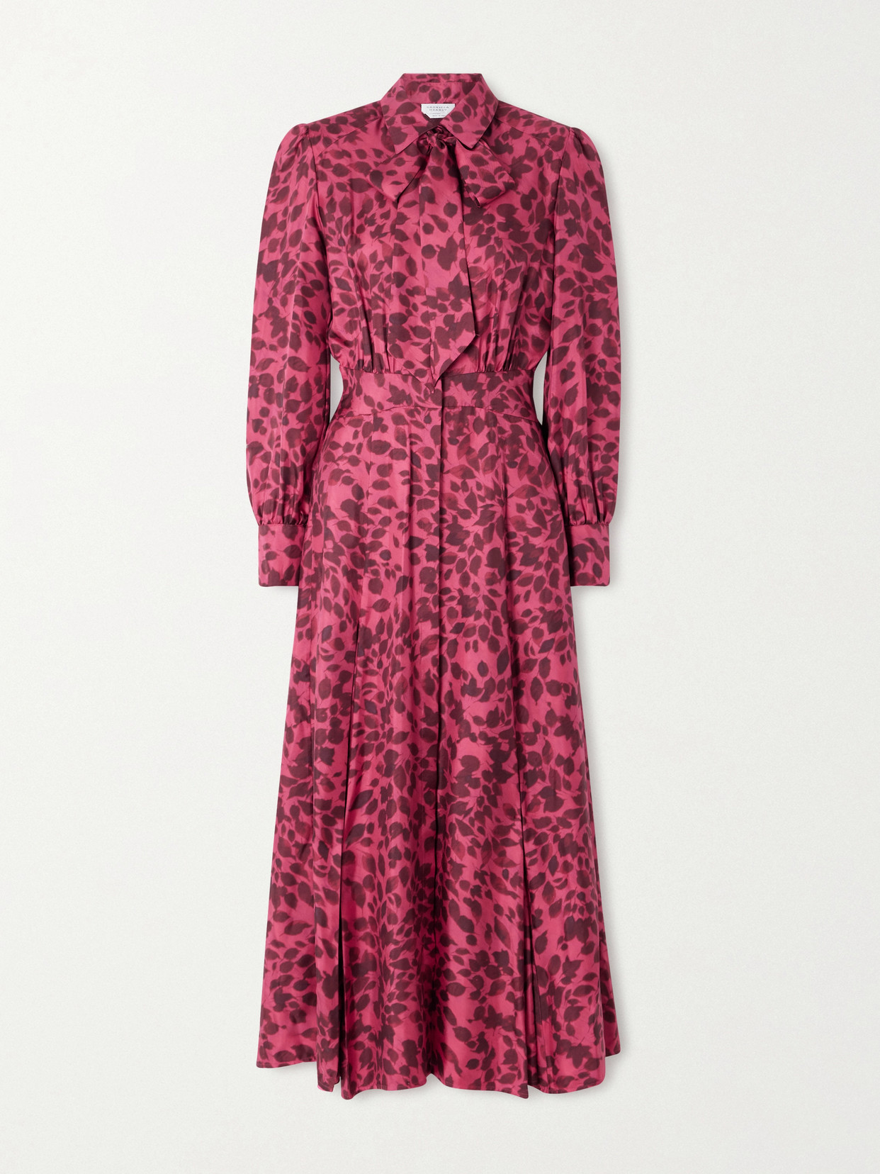 Gabriela Hearst Phelan Pussy-bow Printed Silk-twill Midi Dress In Pink