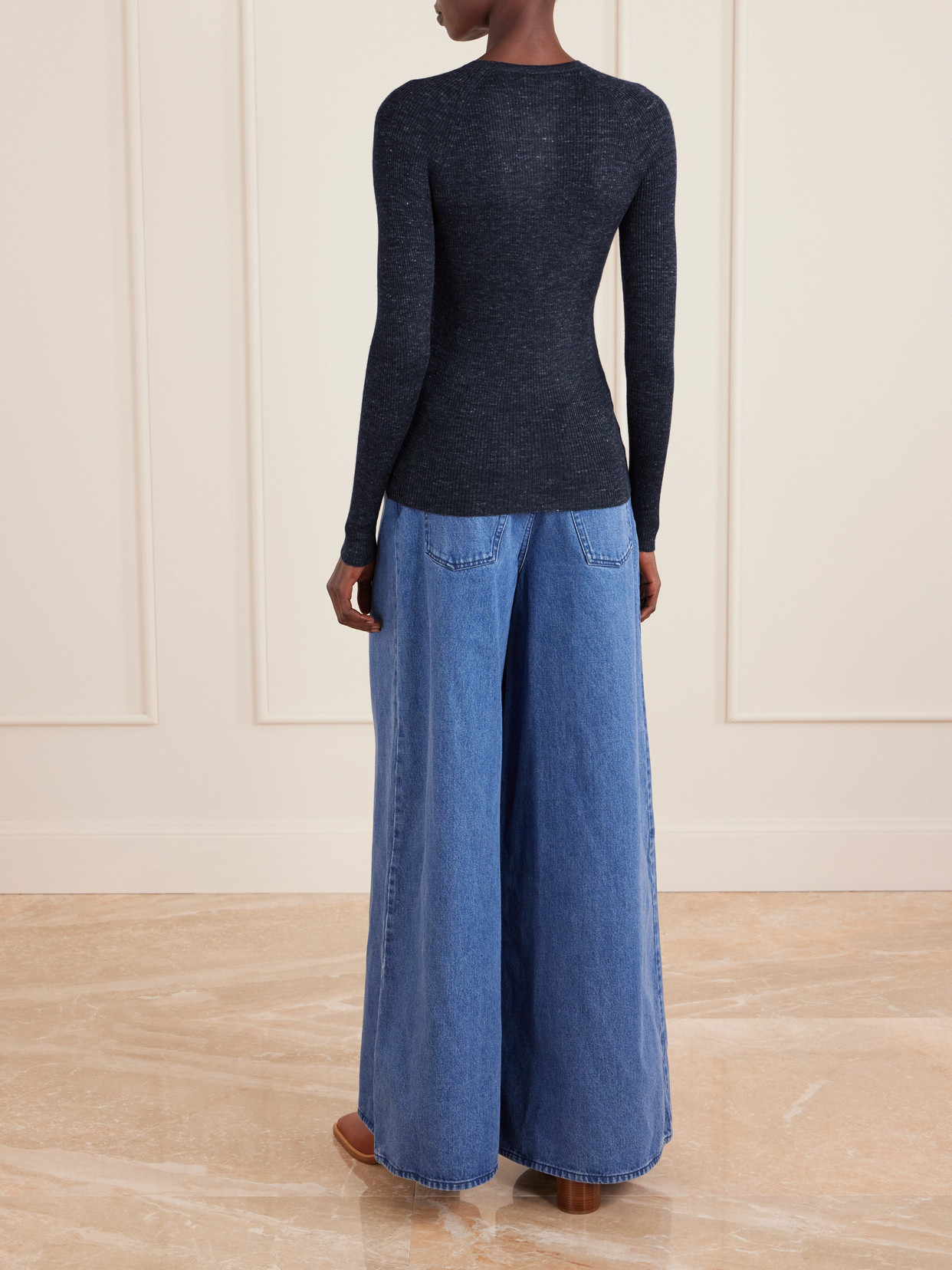 Gabriela Hearst Anges Ribbed Cashmere, Silk And Hemp-blend Henley Top In Blue