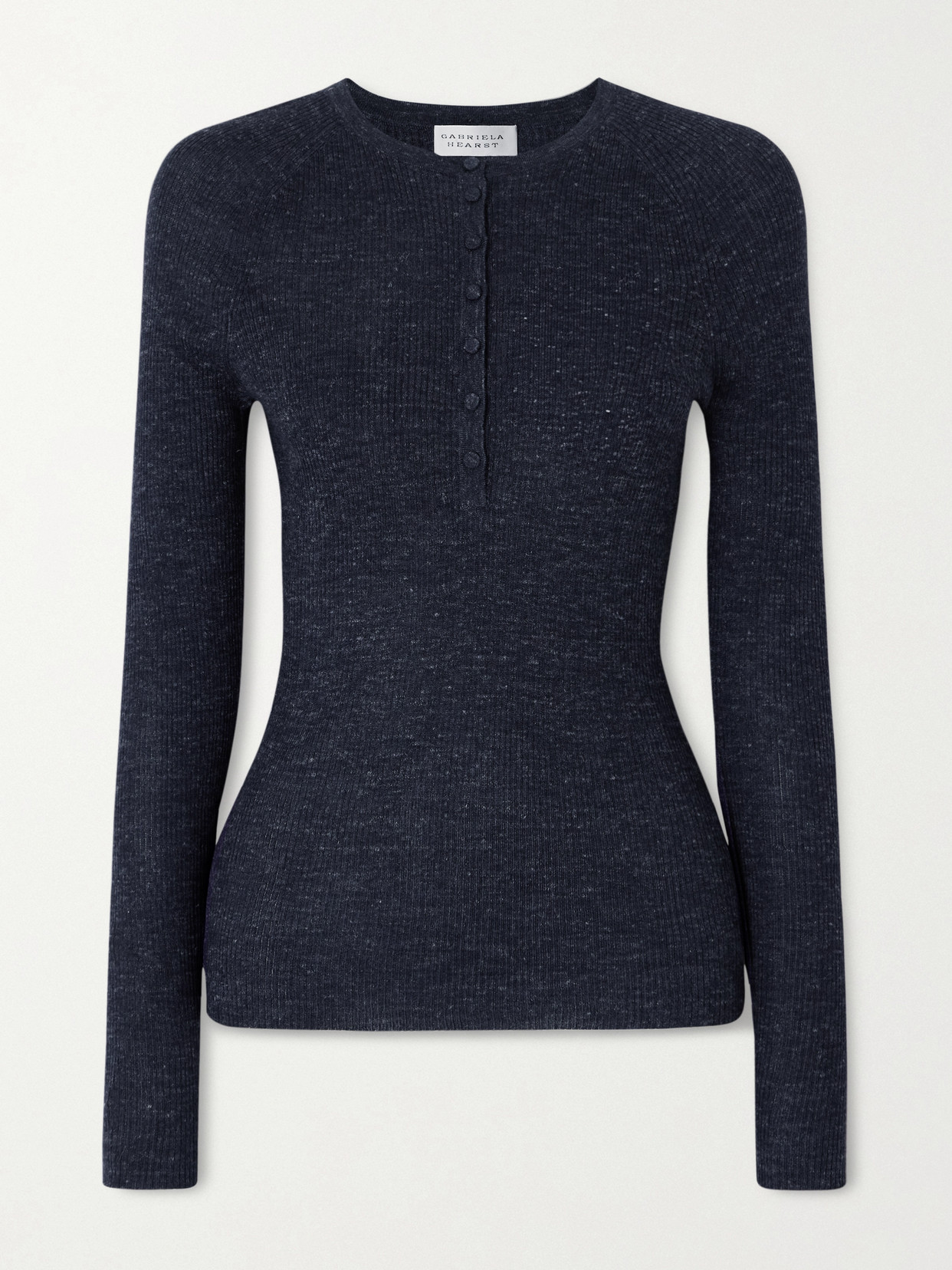 Gabriela Hearst Anges Ribbed Cashmere, Silk And Hemp-blend Henley Top In Blue