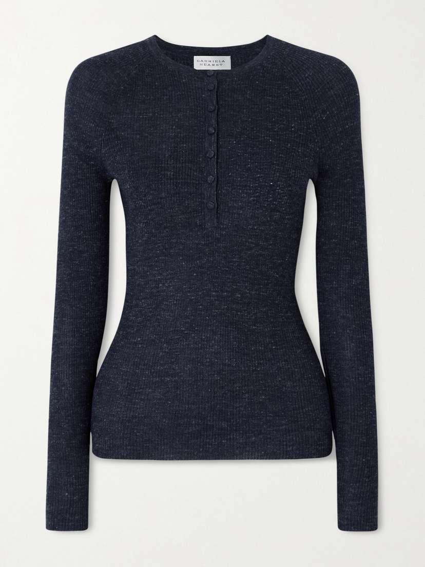 Gabriela Hearst Anges Ribbed Cashmere, Silk And Hemp-blend Henley Top