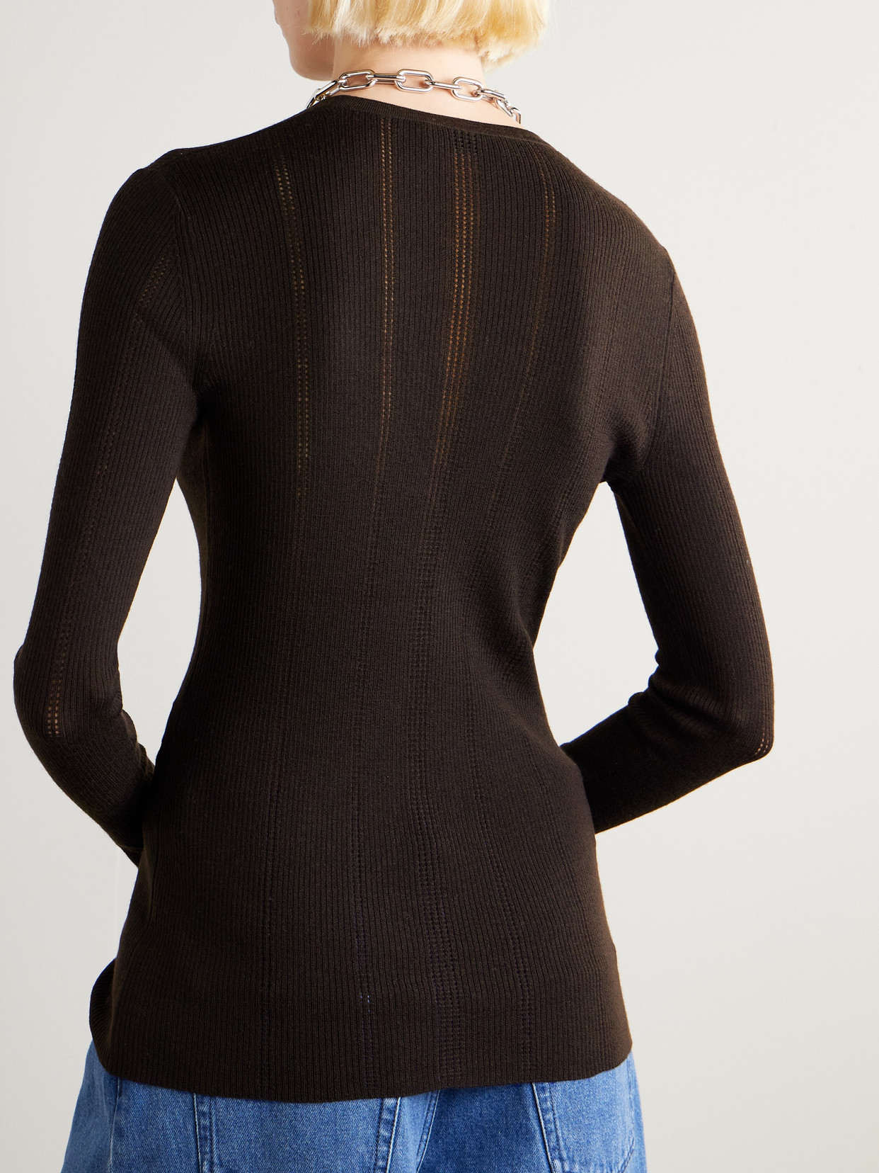Gabriela Hearst Lillian Pointelle-knit Wool Cardigan In Brown
