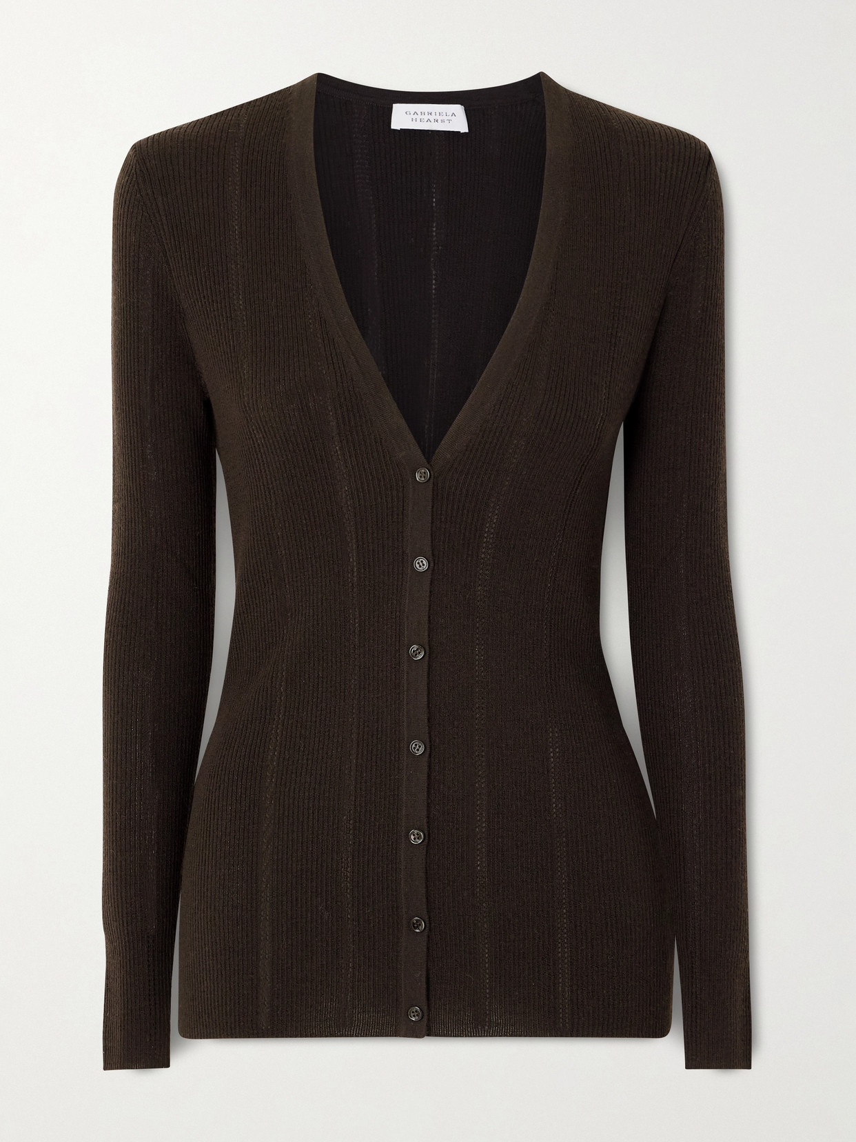 Gabriela Hearst Lillian Pointelle-knit Wool Cardigan In Brown