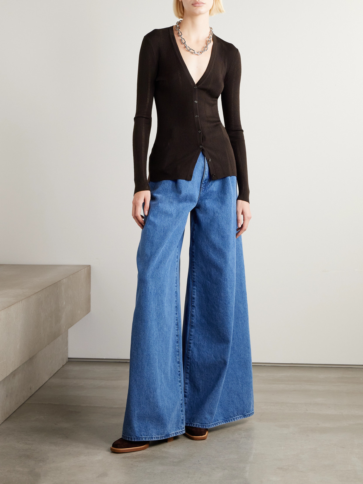 Gabriela Hearst Lillian Pointelle-knit Wool Cardigan In Brown