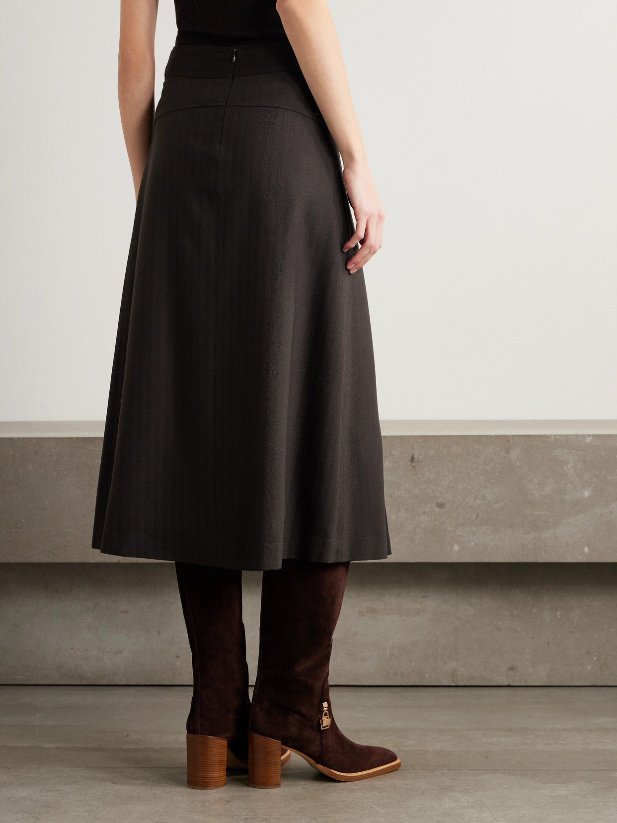 Gabriela Hearst Wesley Pleated Wool-blend Midi Skirt In Brown