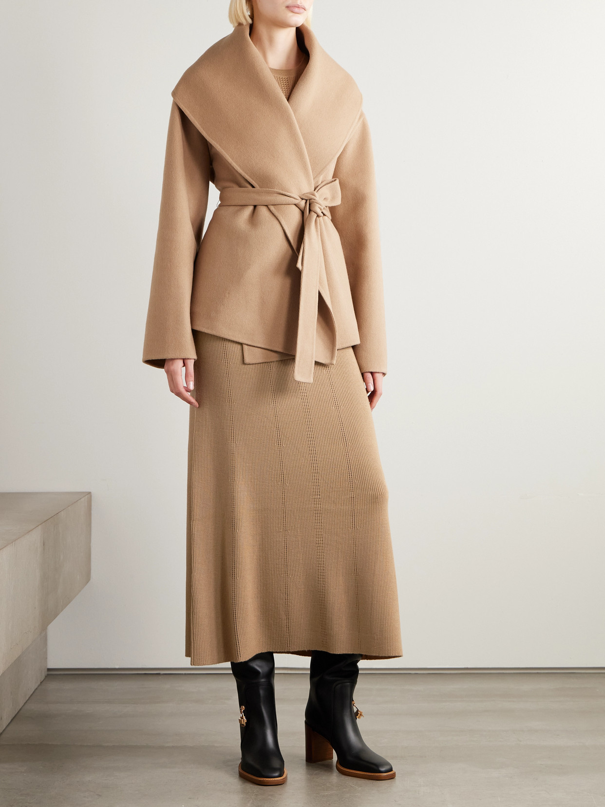 Gabriela Hearst Imagene Belted Ribbed Pointelle-knit Wool Midi Dress In Brown