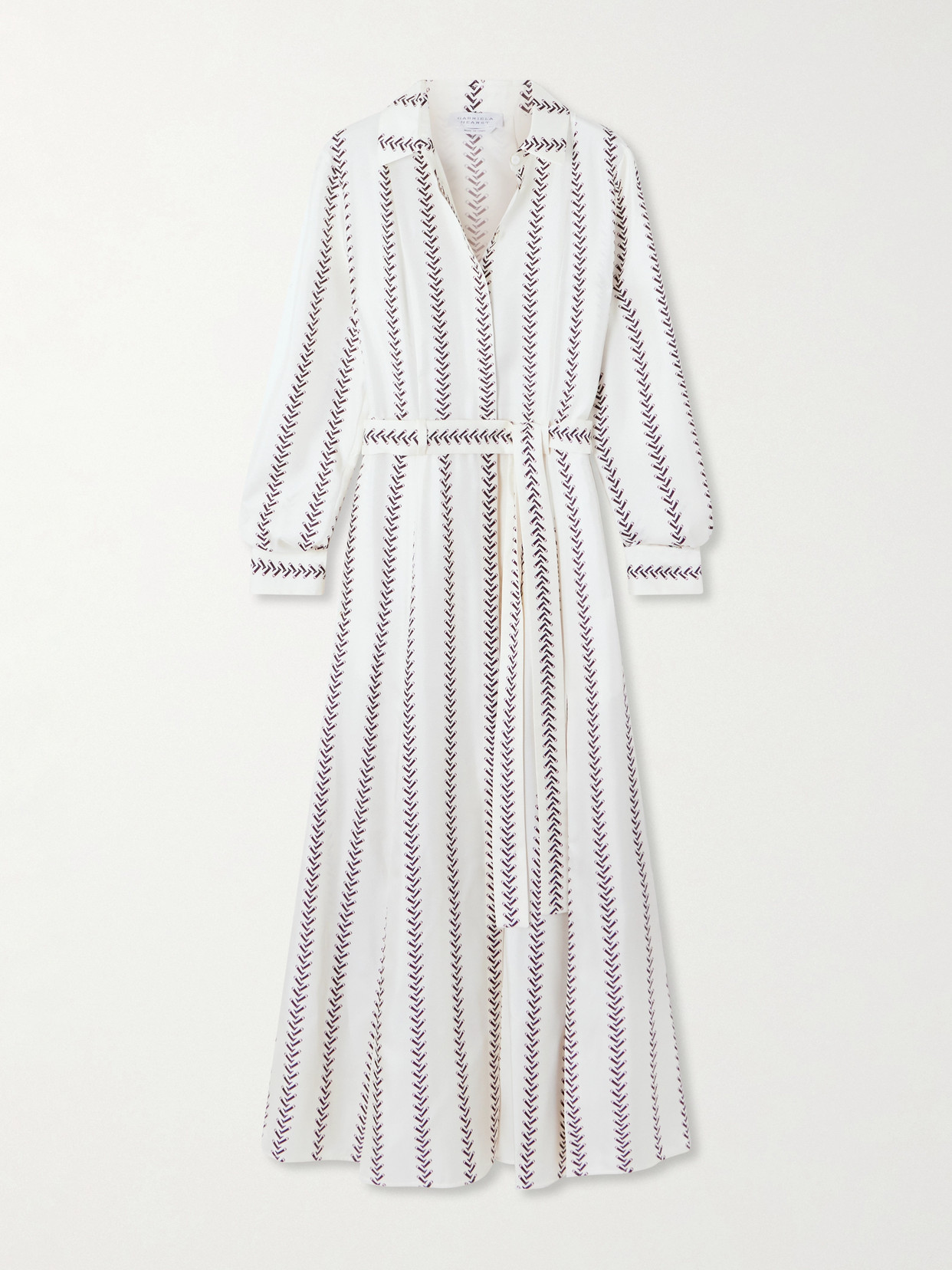 Gabriela Hearst Galway Belted Striped Silk-twill Midi Shirt Dress In White