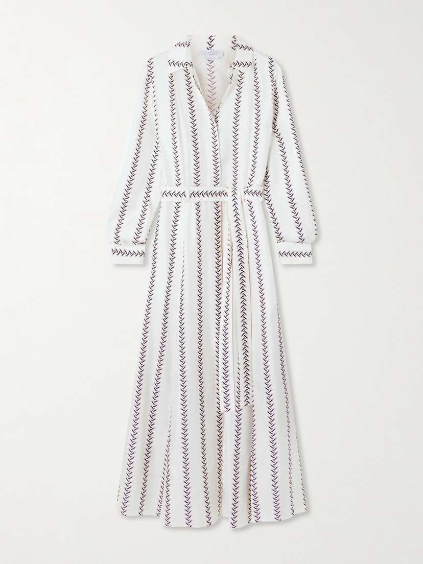 Gabriela Hearst Galway Belted Striped Silk-twill Midi Shirt Dress