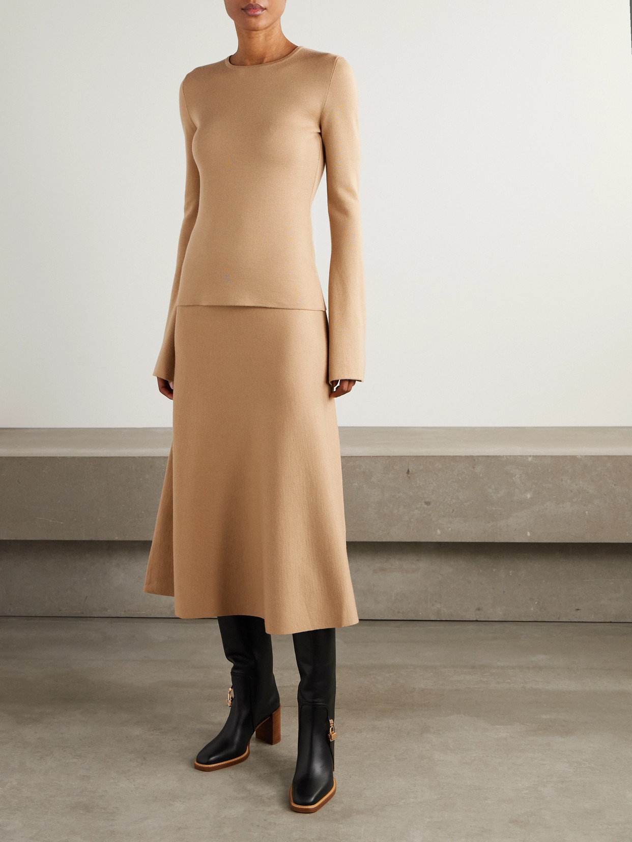 Gabriela Hearst Freddie Wool, Silk And Cashmere-blend Midi Skirt In Neutral