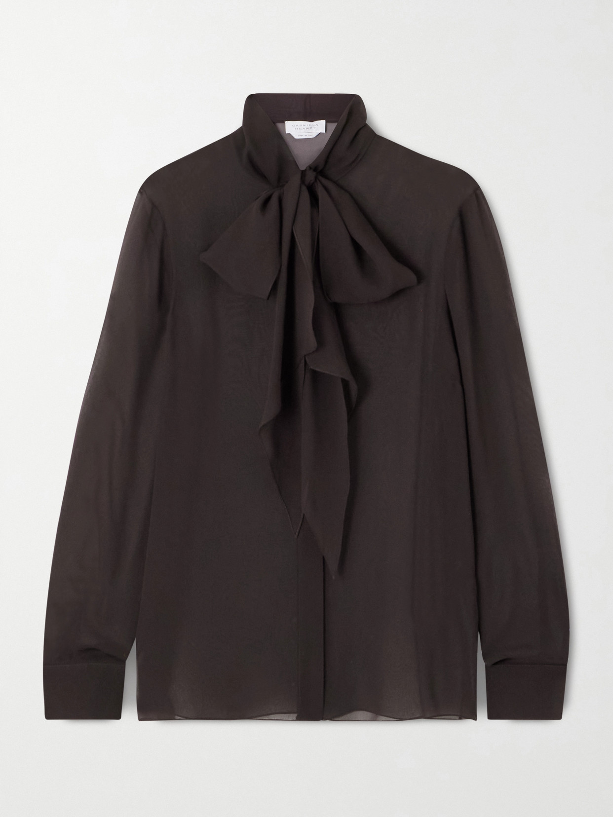 Gabriela Hearst Shildon Pussy-bow Silk-georgette Blouse In Brown
